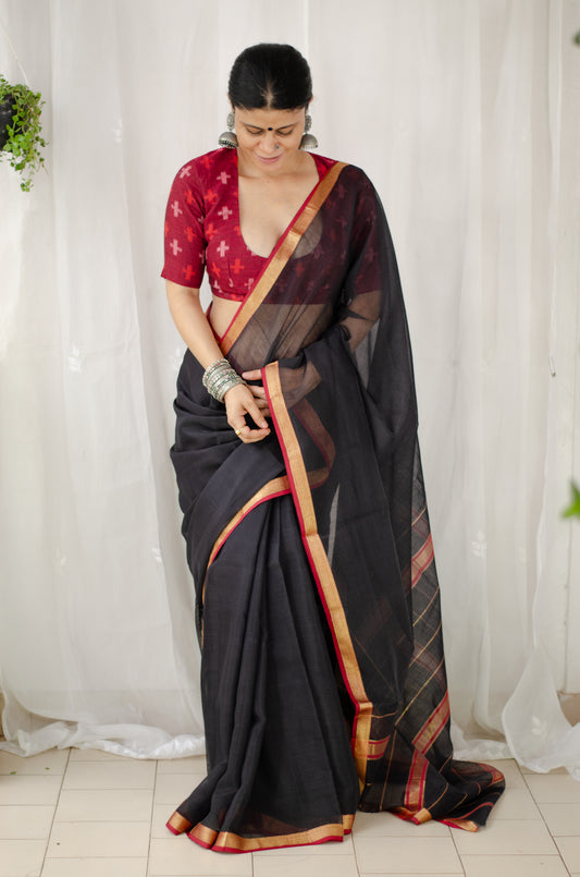 Handloom Cotton Silk Chanderi Saree With Woven  Border