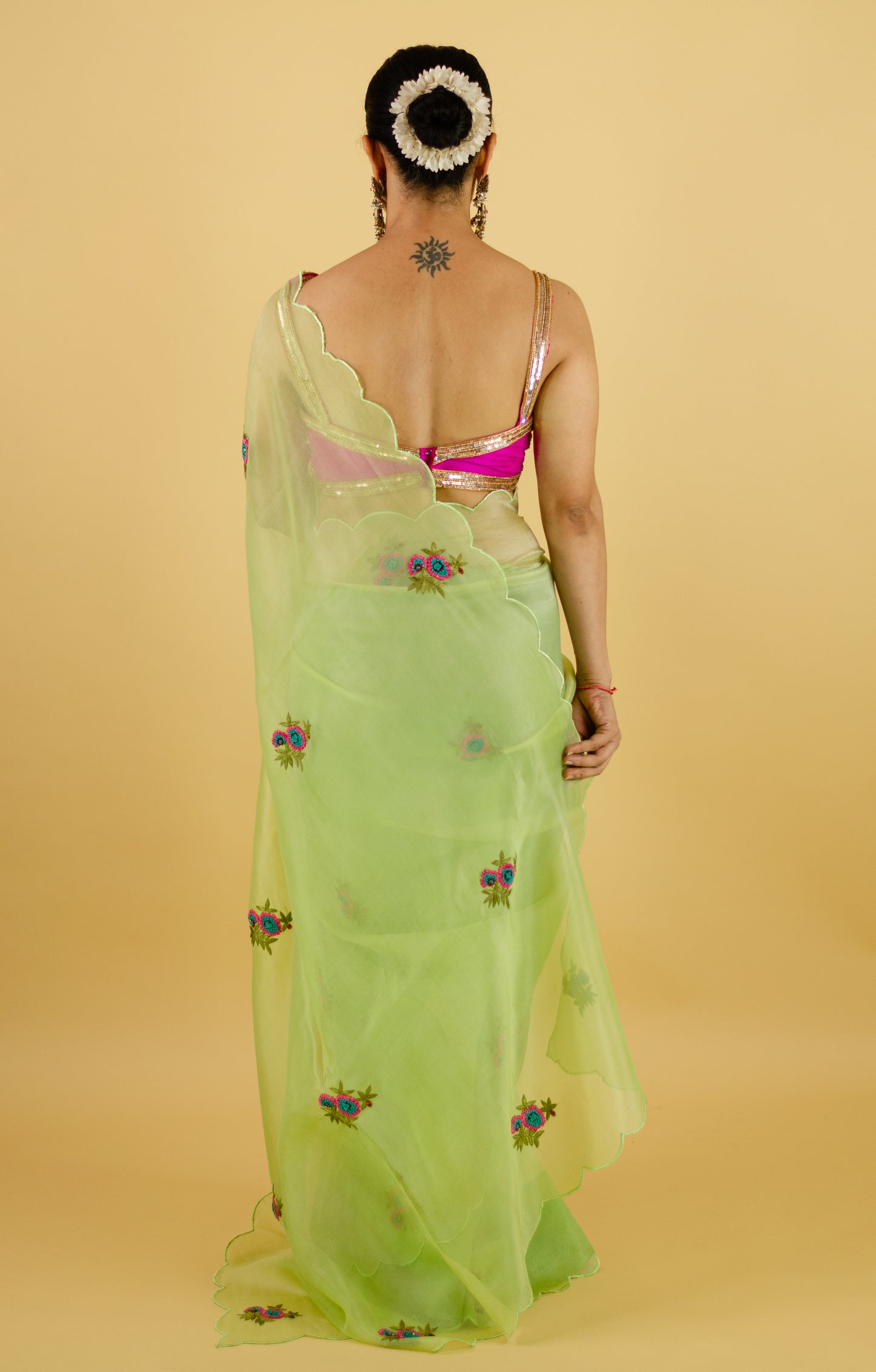 Zardosi and Beads Hand Embroidered Handloom Organza Silk Saree