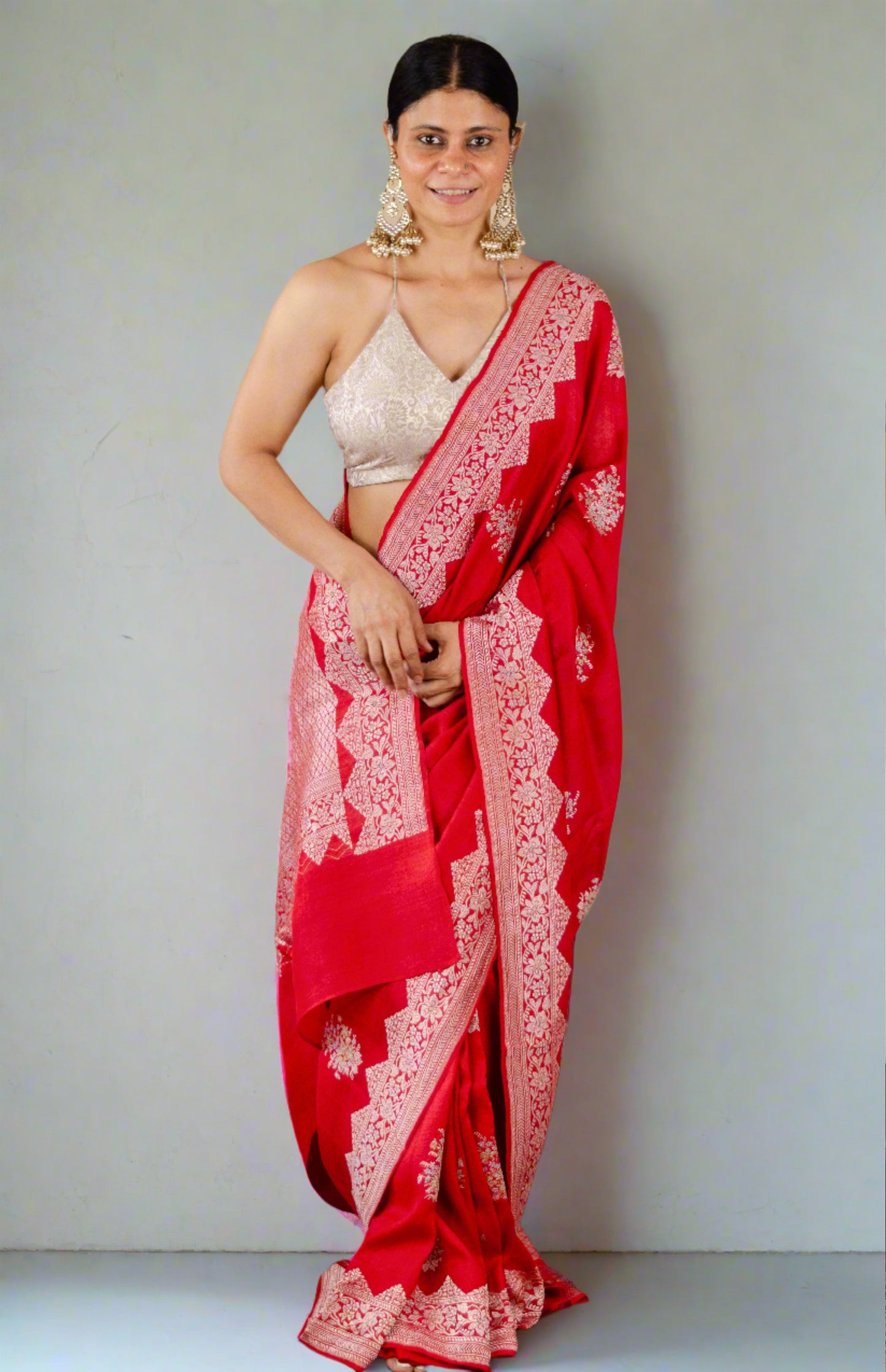 Red Colour Handwoven Kadwa Meenakari Moonga Tussar Silk