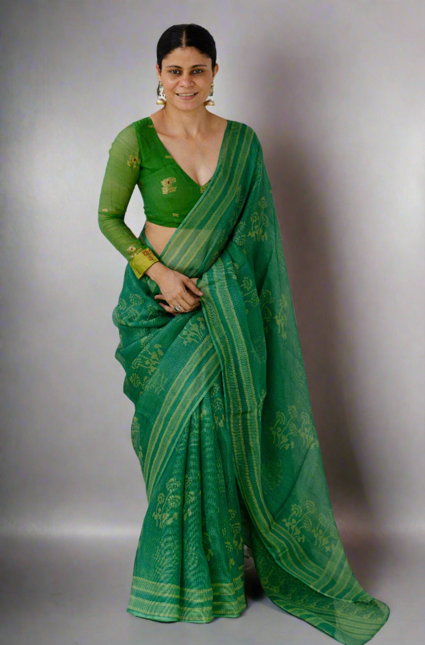 Hand Block Printed  Natural Dyed Kota Silk Saree.