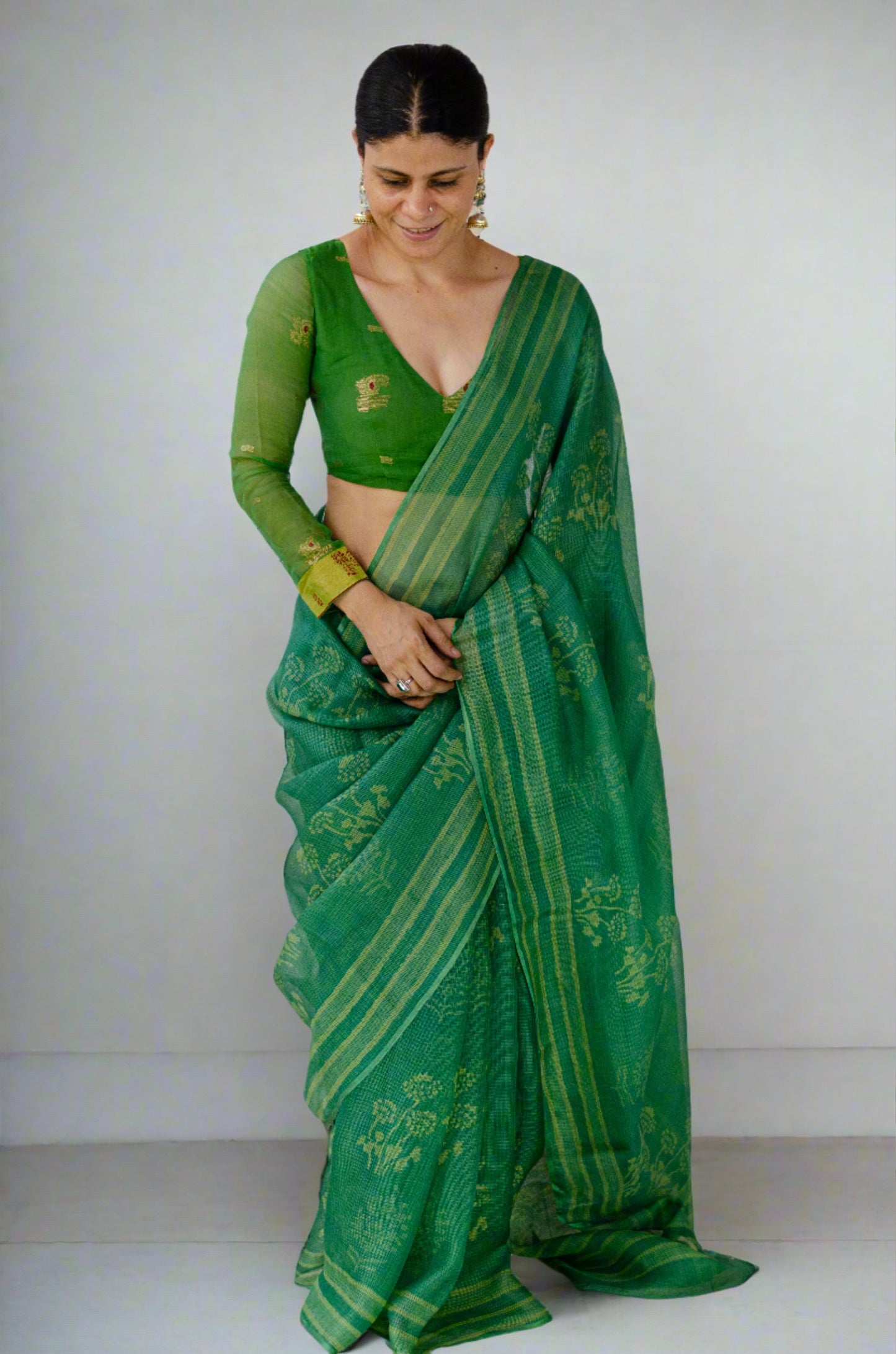 Hand Block Printed  Natural Dyed Kota Silk Saree.