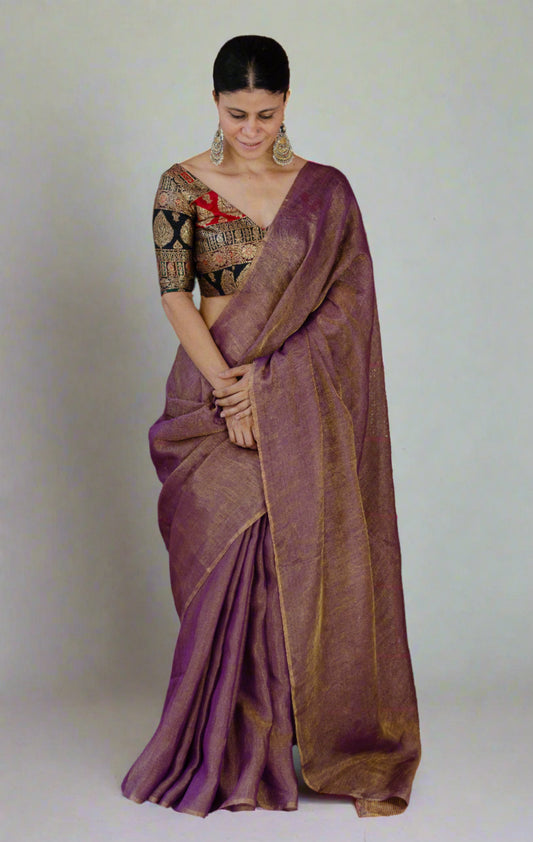 Handloom Metallic Linen Saree