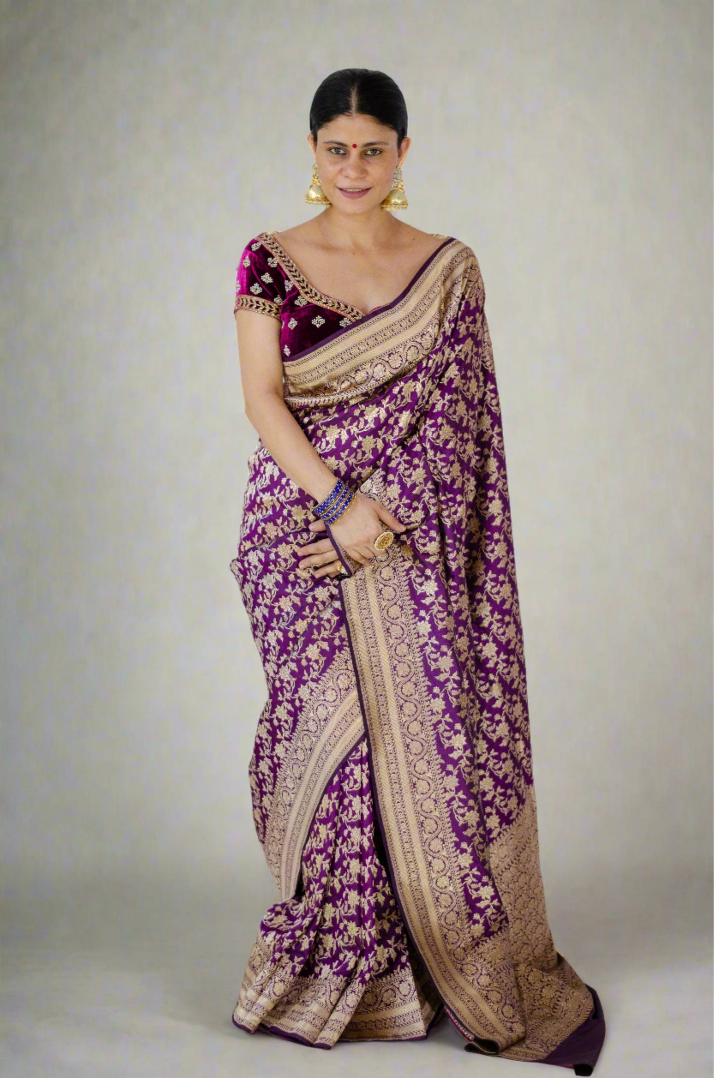 Magenta Colour Pure Handloom  Cutwork Katan Silk Saree.