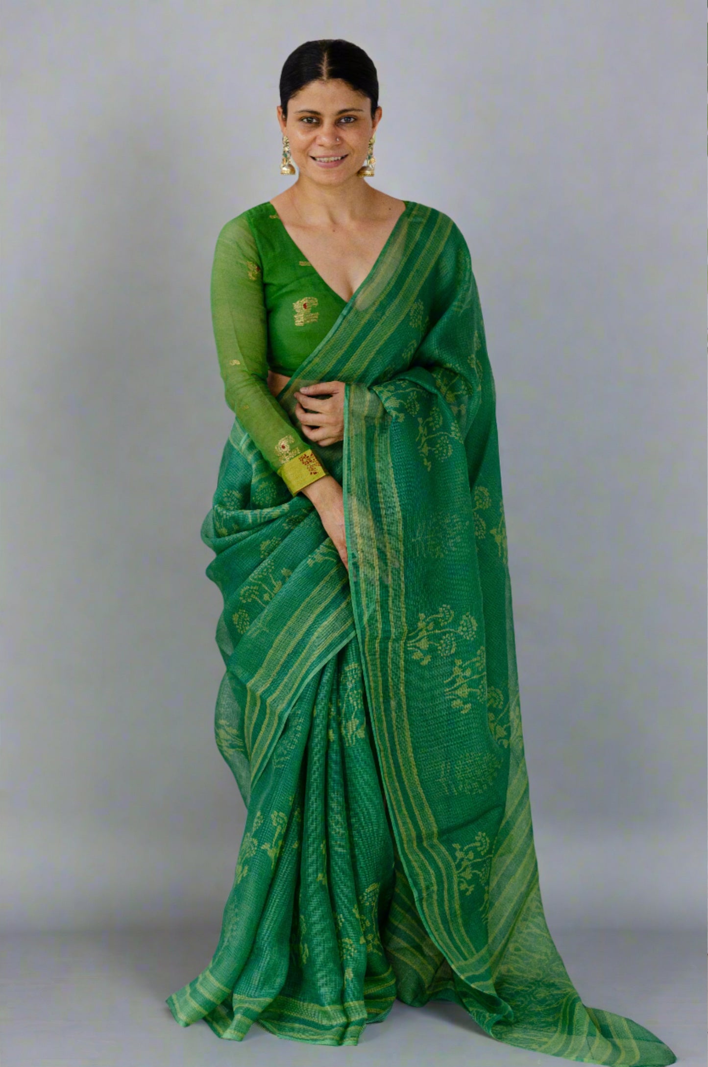 Hand Block Printed  Natural Dyed Kota Silk Saree.