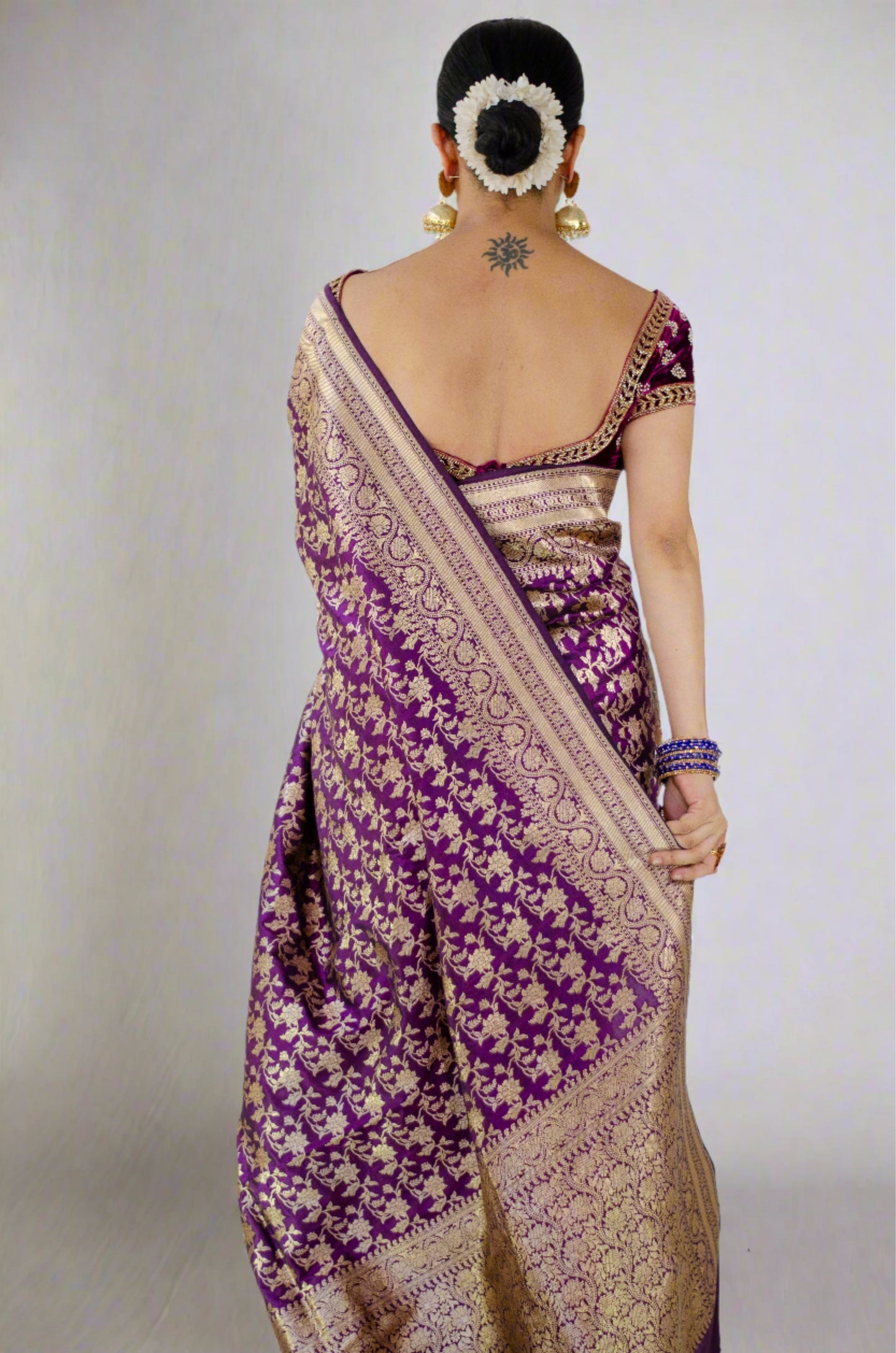 Magenta Colour Pure Handloom  Cutwork Katan Silk Saree.