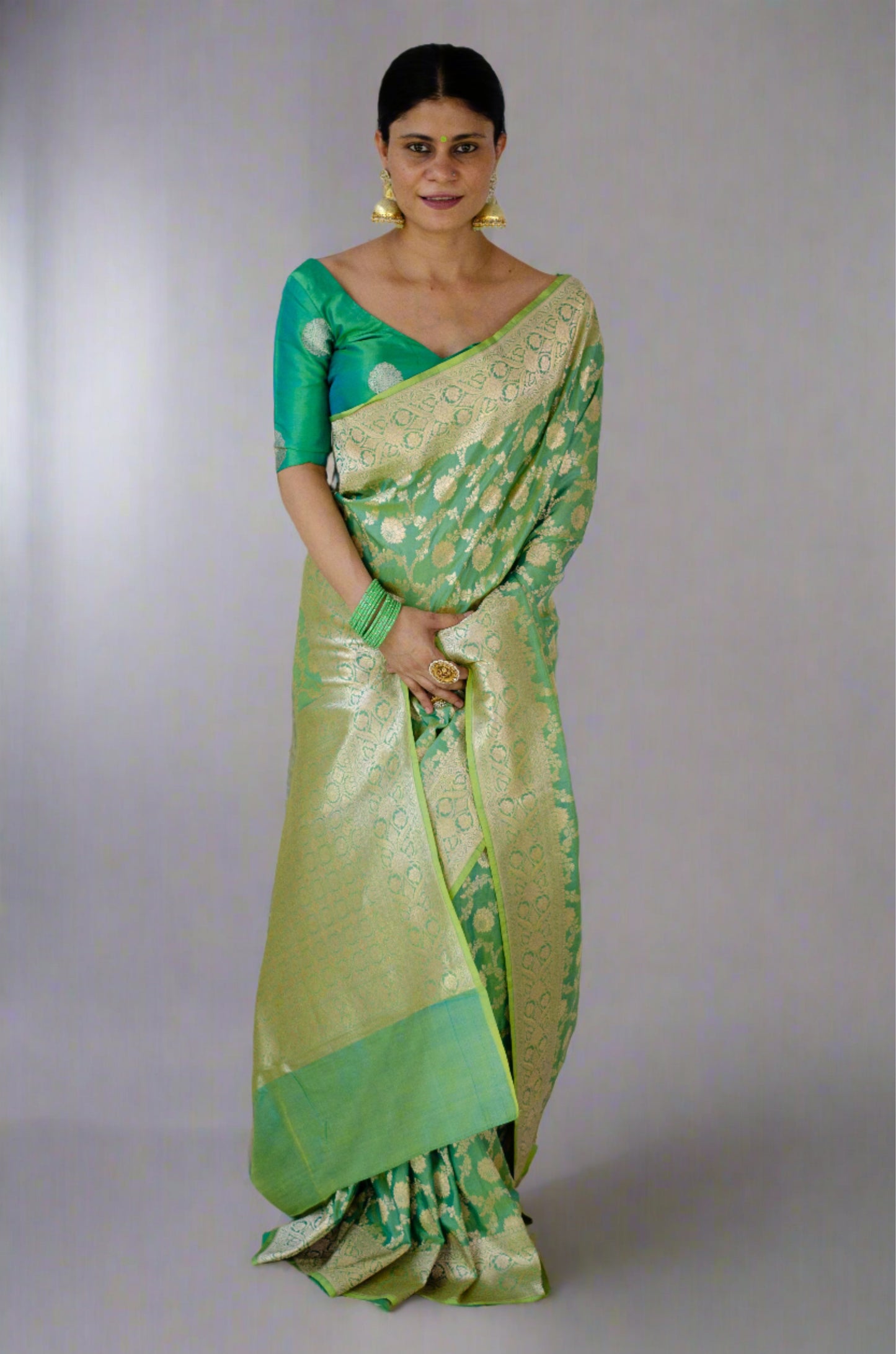 Light Green  Colour Pure Handloom  Cutwork Katan Silk Saree.