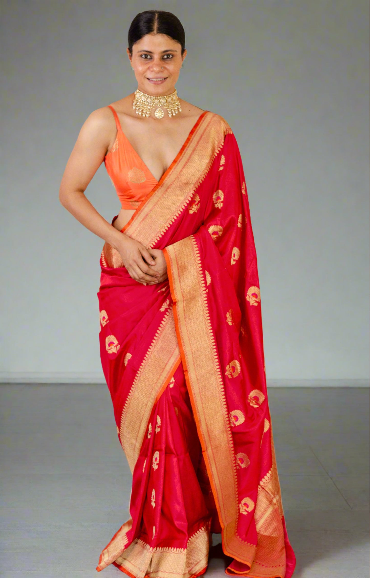 Red Mix Orange Colour  Meenakari /Silver Jangle  kadwa Weaving Handwoven Katan Mulbery Silk Saree
