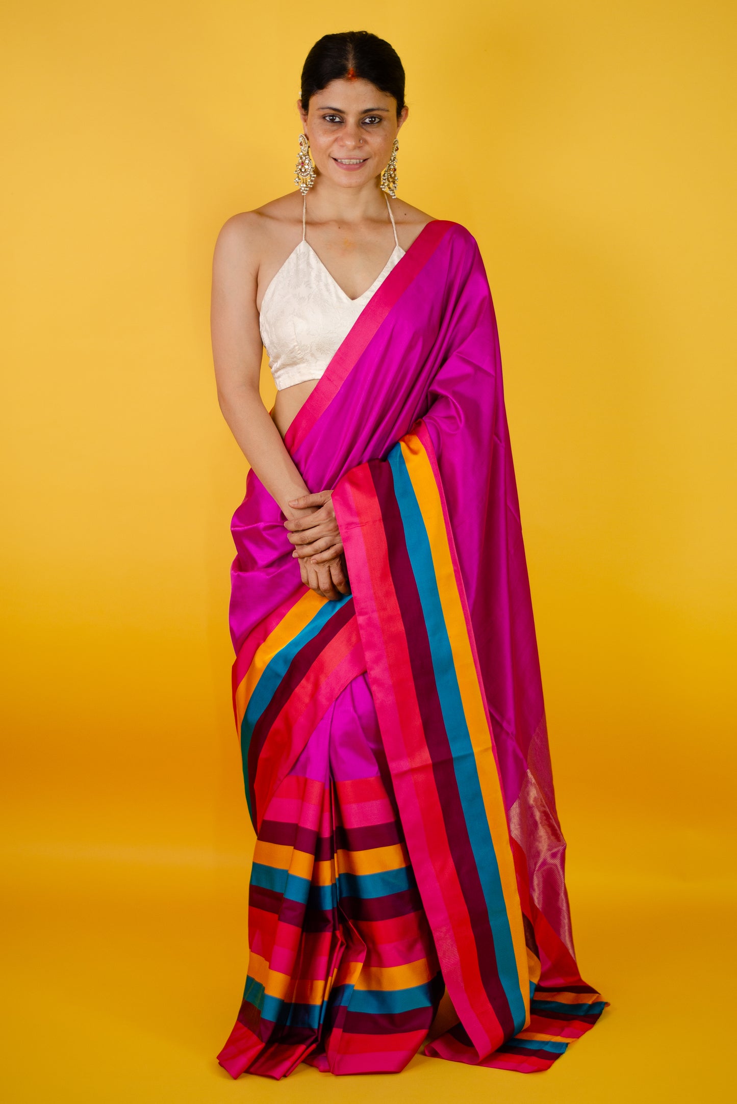 Handloom Chanderi Silk Saree With Mashru Silk Border