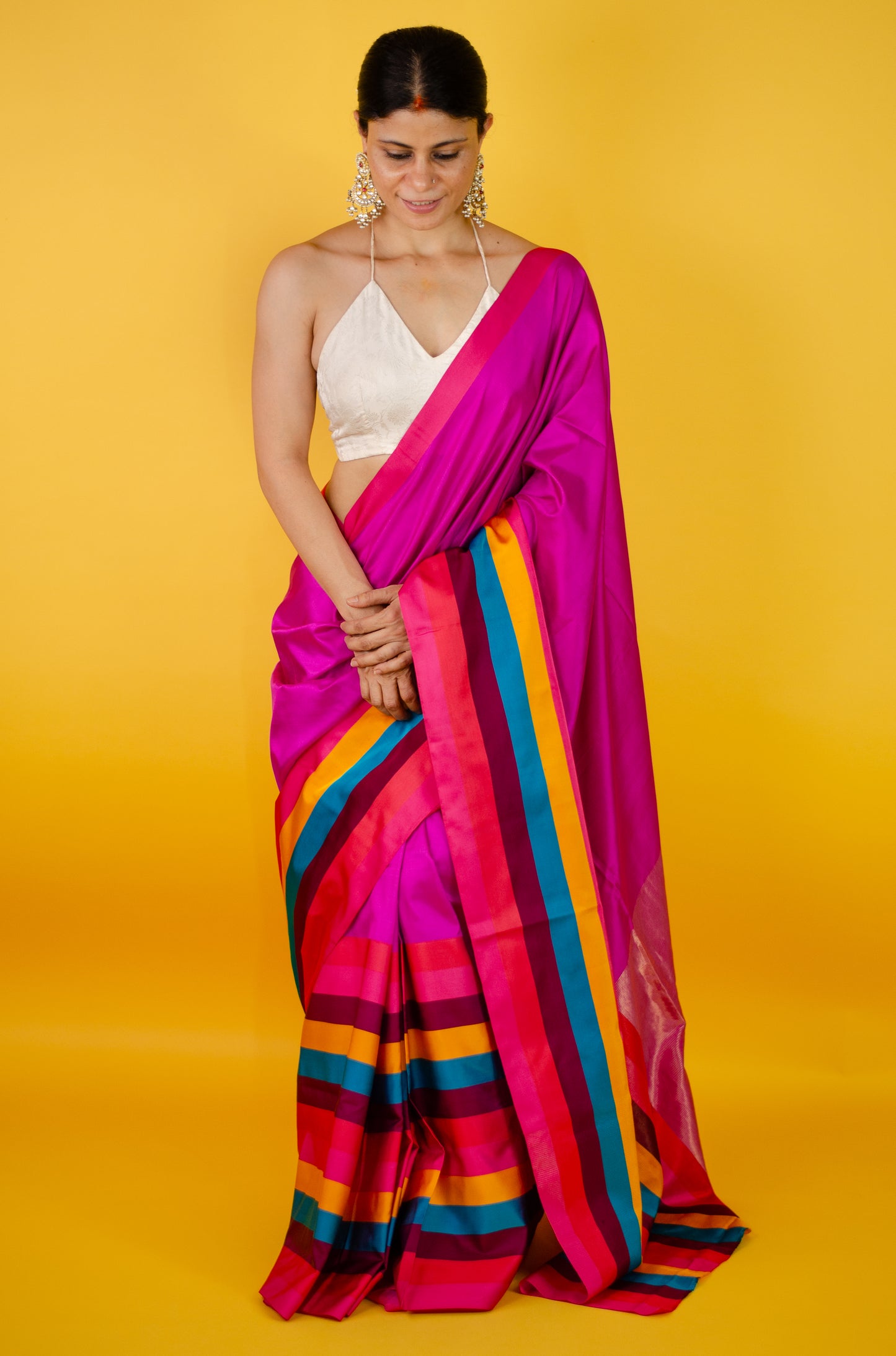 Handloom Chanderi Silk Saree With Mashru Silk Border