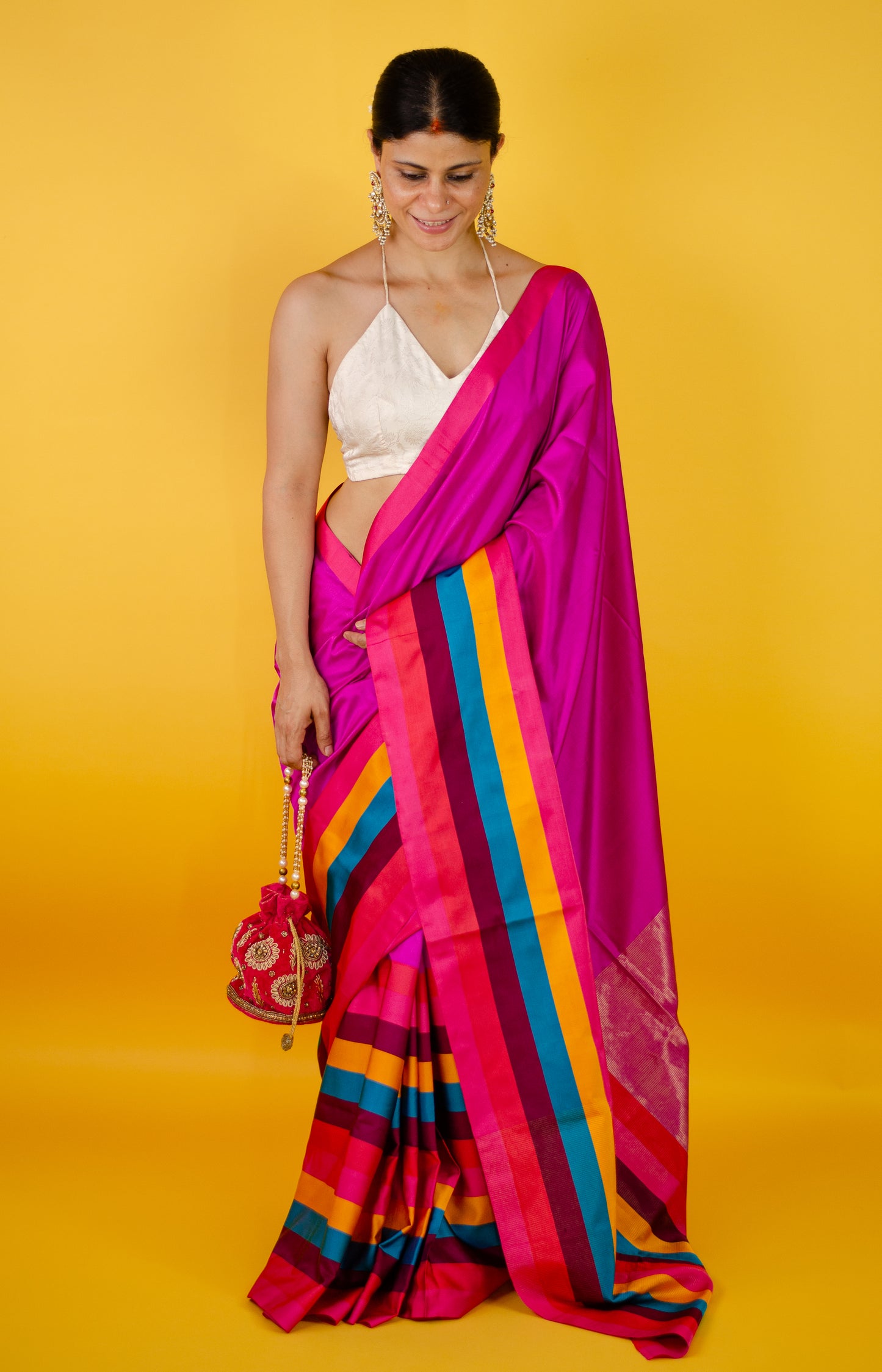 Handloom Chanderi Silk Saree With Mashru Silk Border