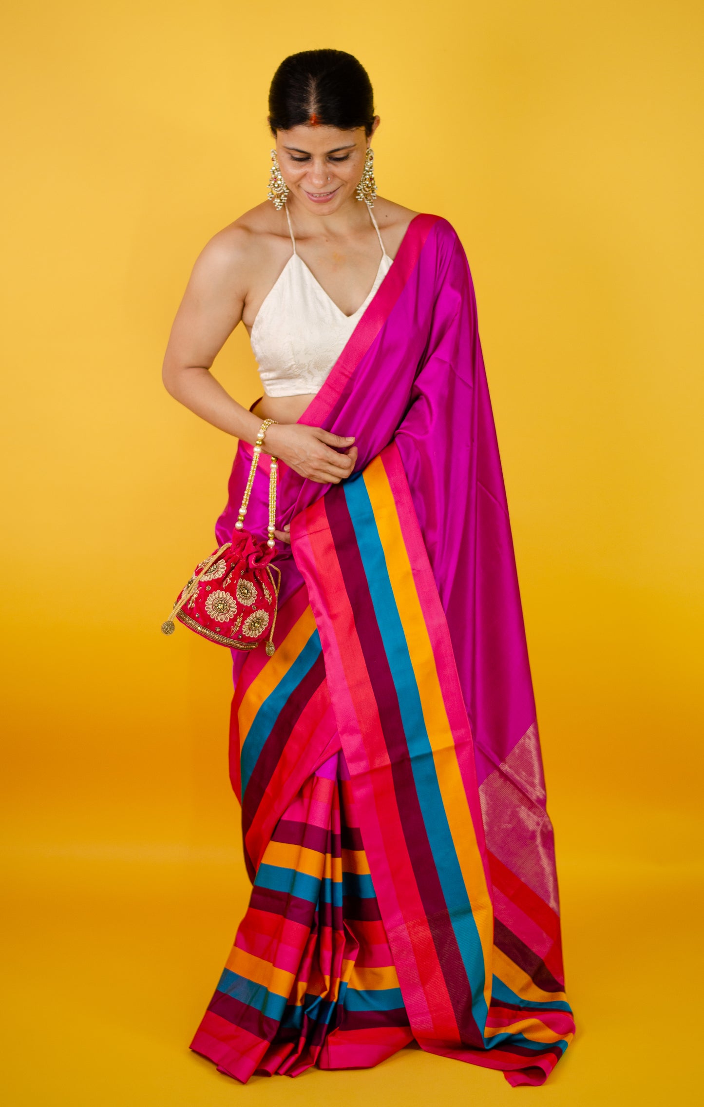 Handloom Chanderi Silk Saree With Mashru Silk Border