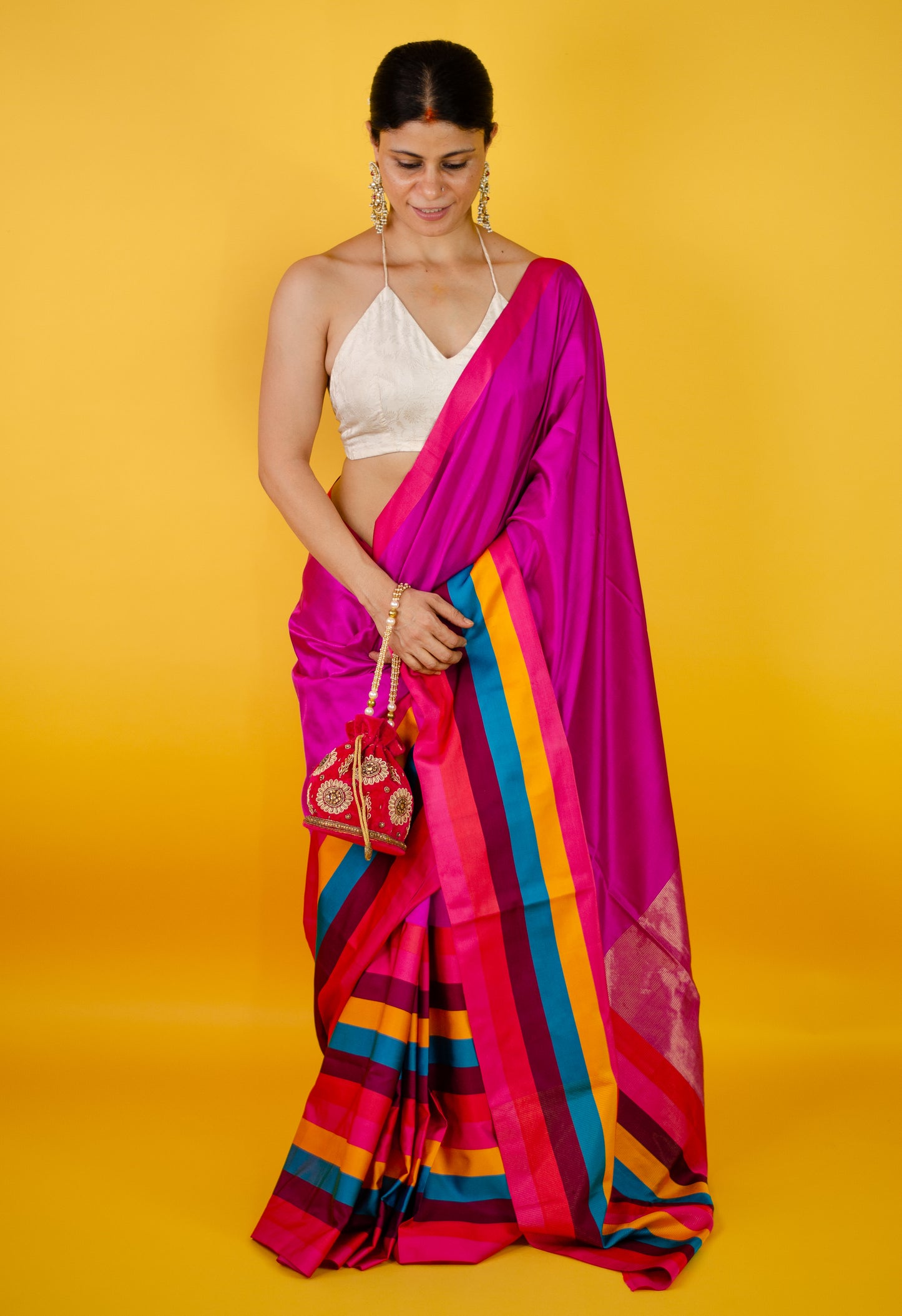 Handloom Chanderi Silk Saree With Mashru Silk Border