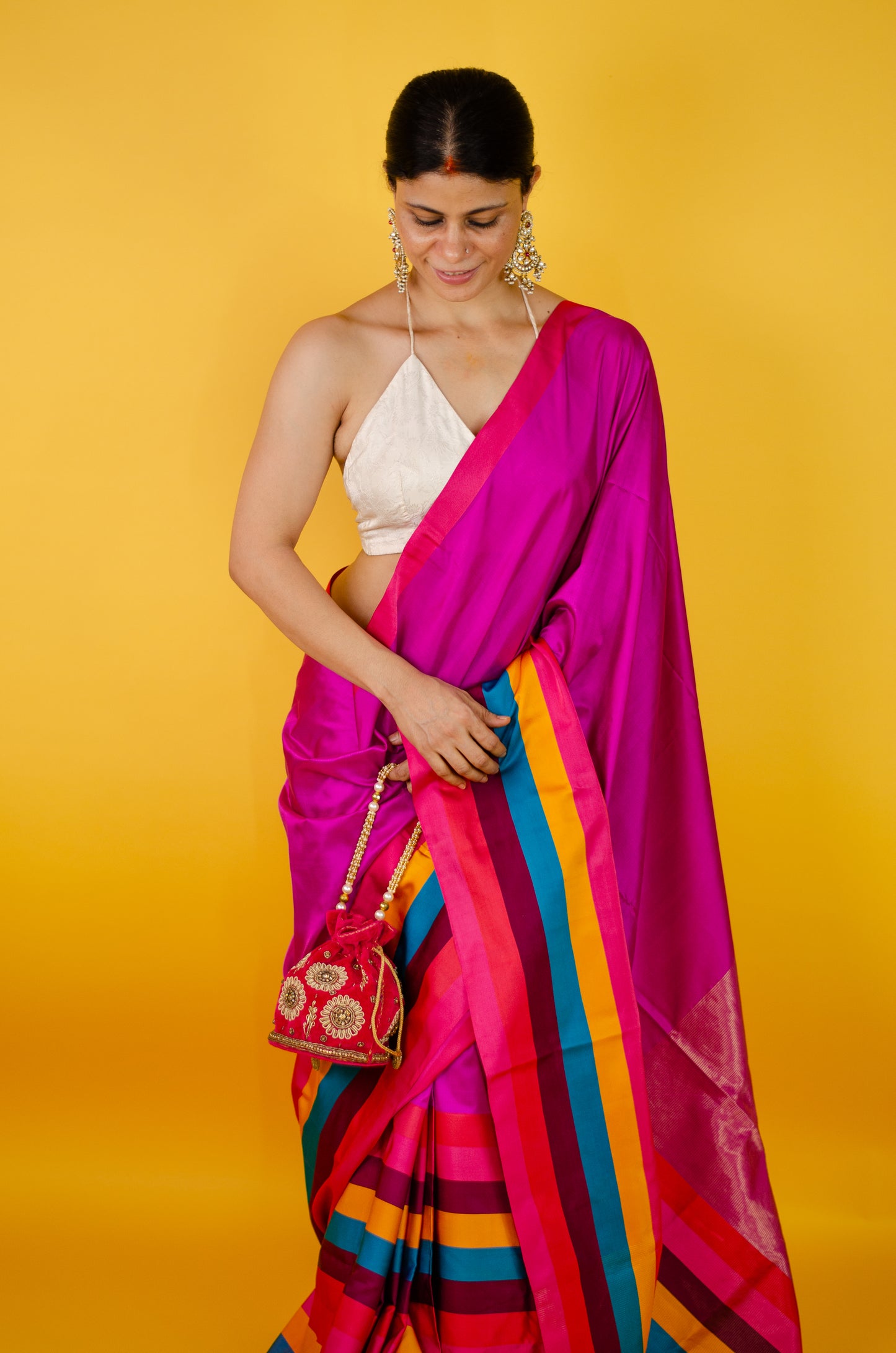 Handloom Chanderi Silk Saree With Mashru Silk Border