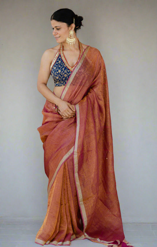 Handloom Linen Zari Saree