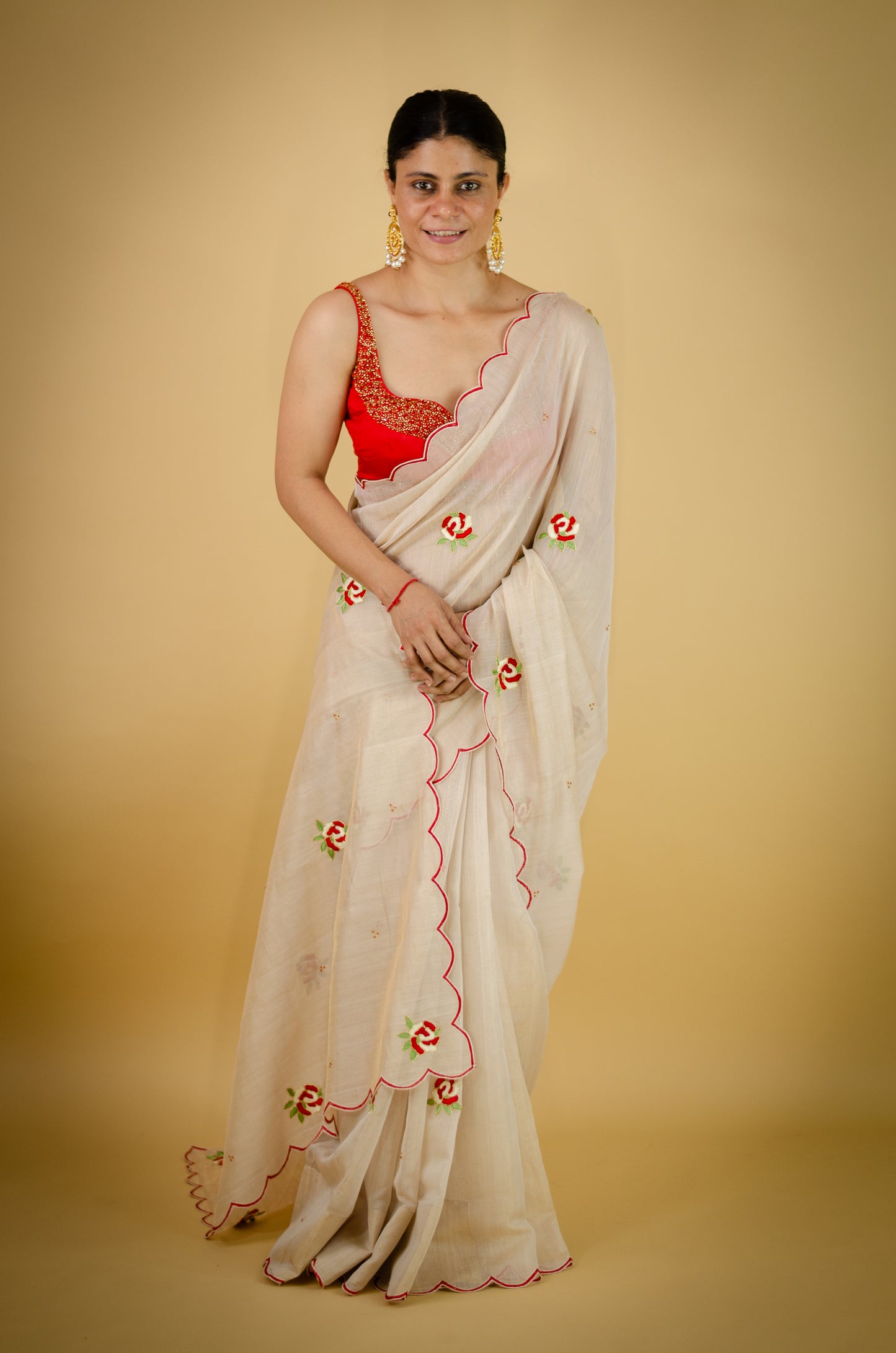 Sequence & Resham thread Hand Embroidered Handloom tissue Silk Saree.