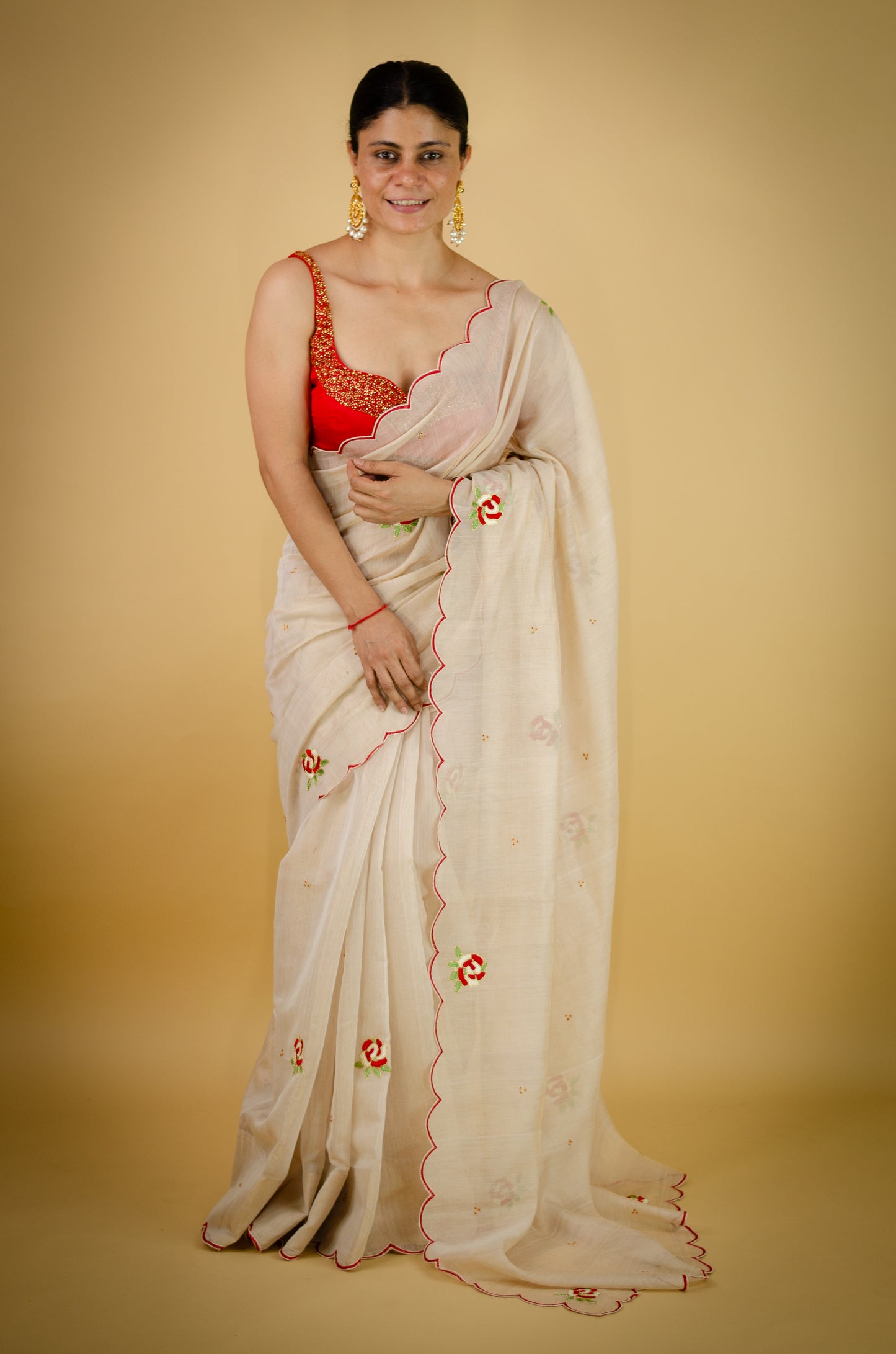 Sequence & Resham thread Hand Embroidered Handloom tissue Silk Saree.