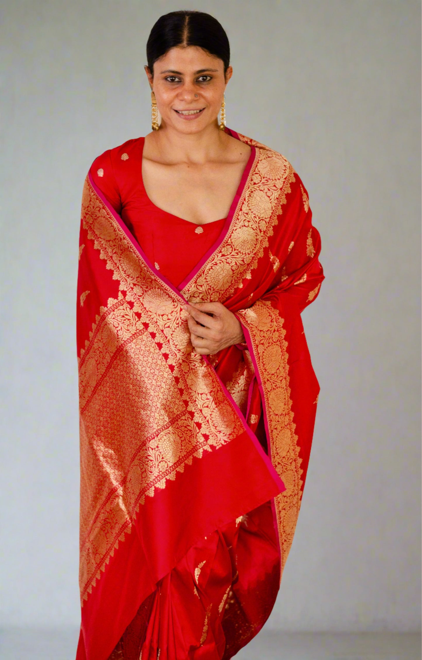 Deep Red Colour  Meenakari /Silver Jangle /Gold  kadwa Weaving Handwoven Katan Mulbery Silk Saree