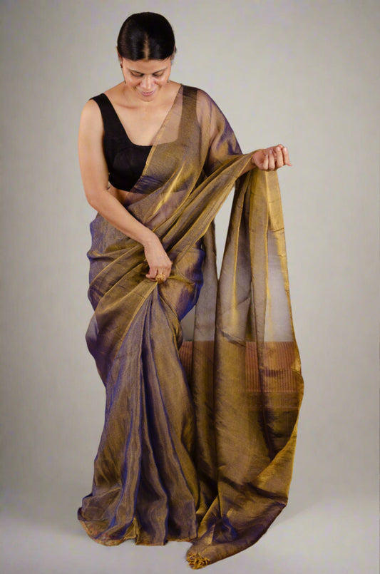 Handloom Dual Shade Linen Metallic  Saree