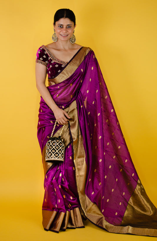 Handloom Chanderi Silk Saree With Nakshi Silk Border