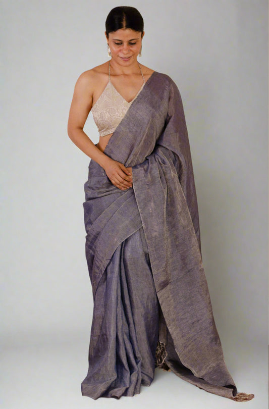 Handloom Metallic Linen Saree