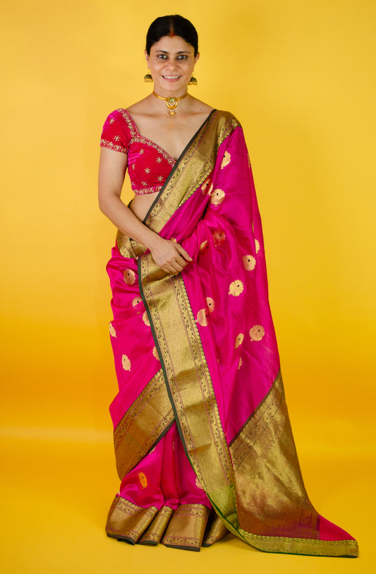 Handloom Chanderi Silk Saree With Nakashi Silk Border