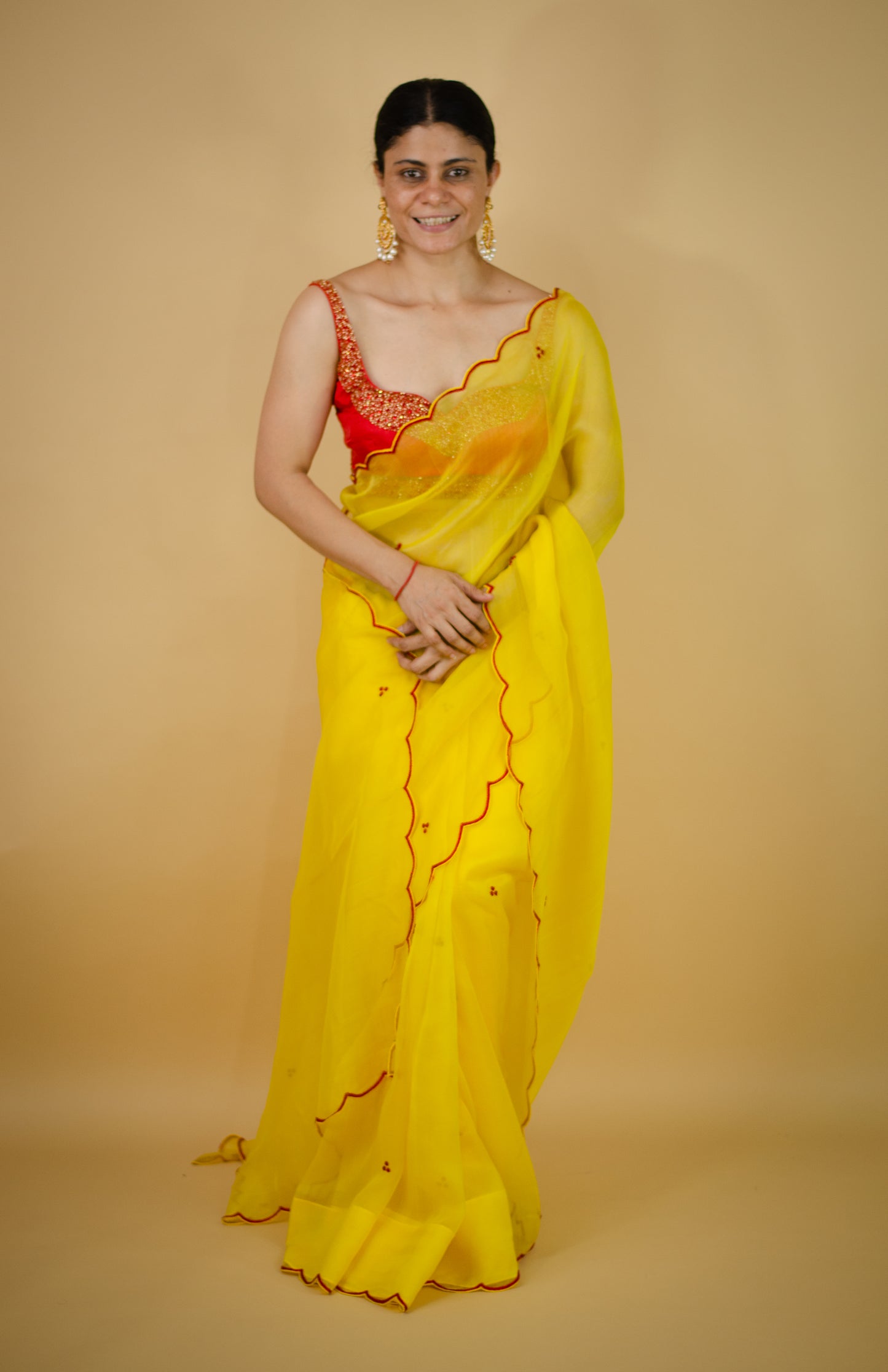 Beads Hand Embroidered Handloom Organza Silk Saree.