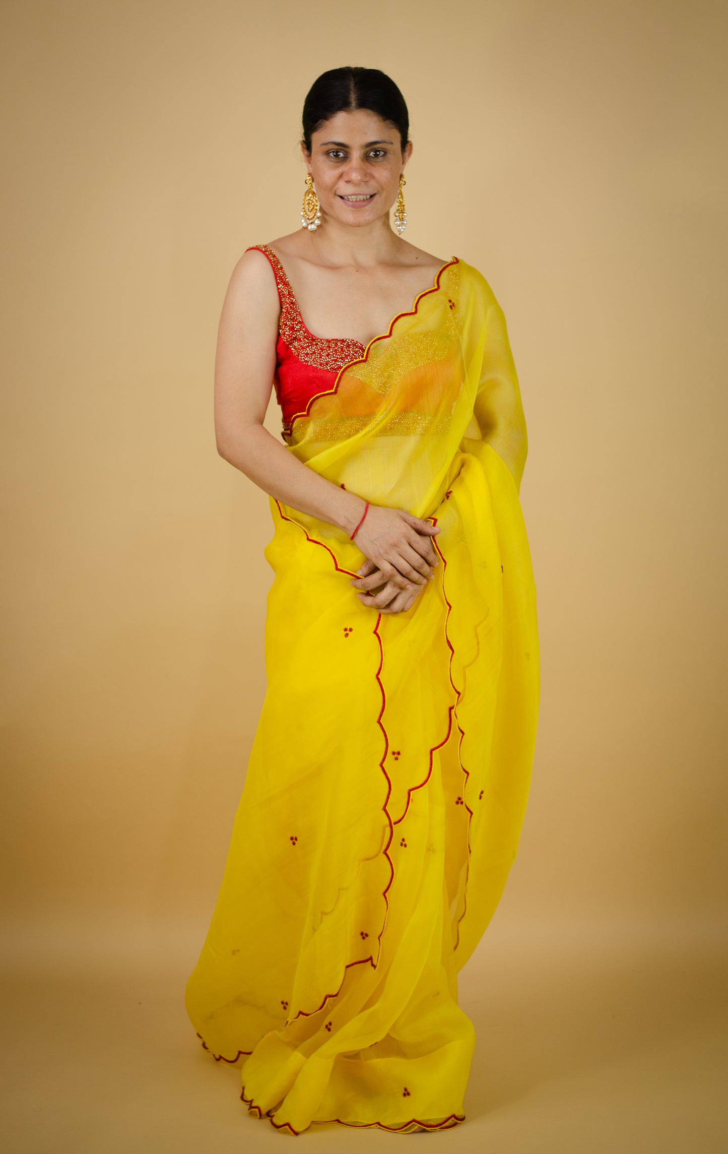 Beads Hand Embroidered Handloom Organza Silk Saree.