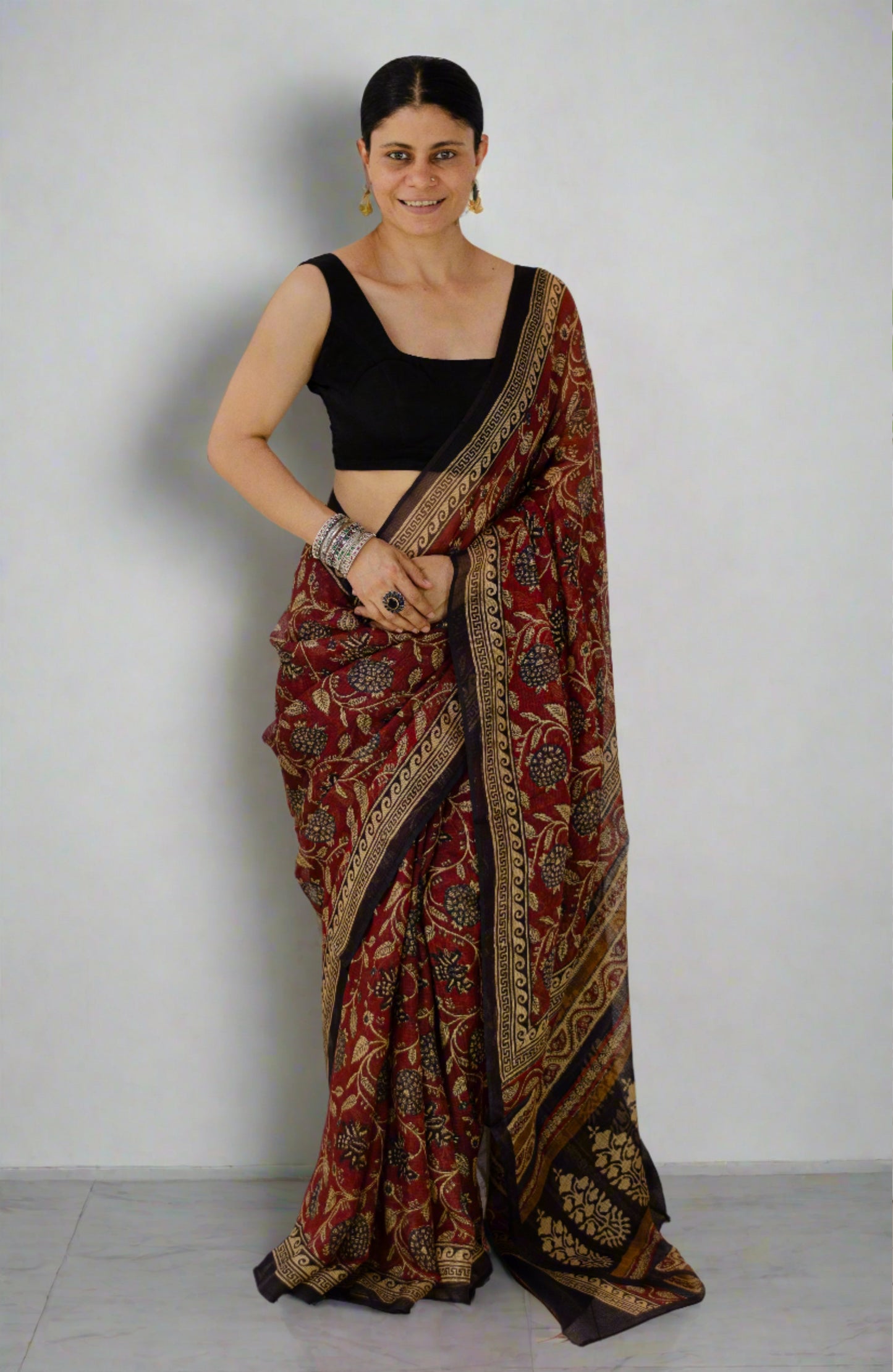 Hand Block Printed  Natural Dyed Kota Silk Saree.