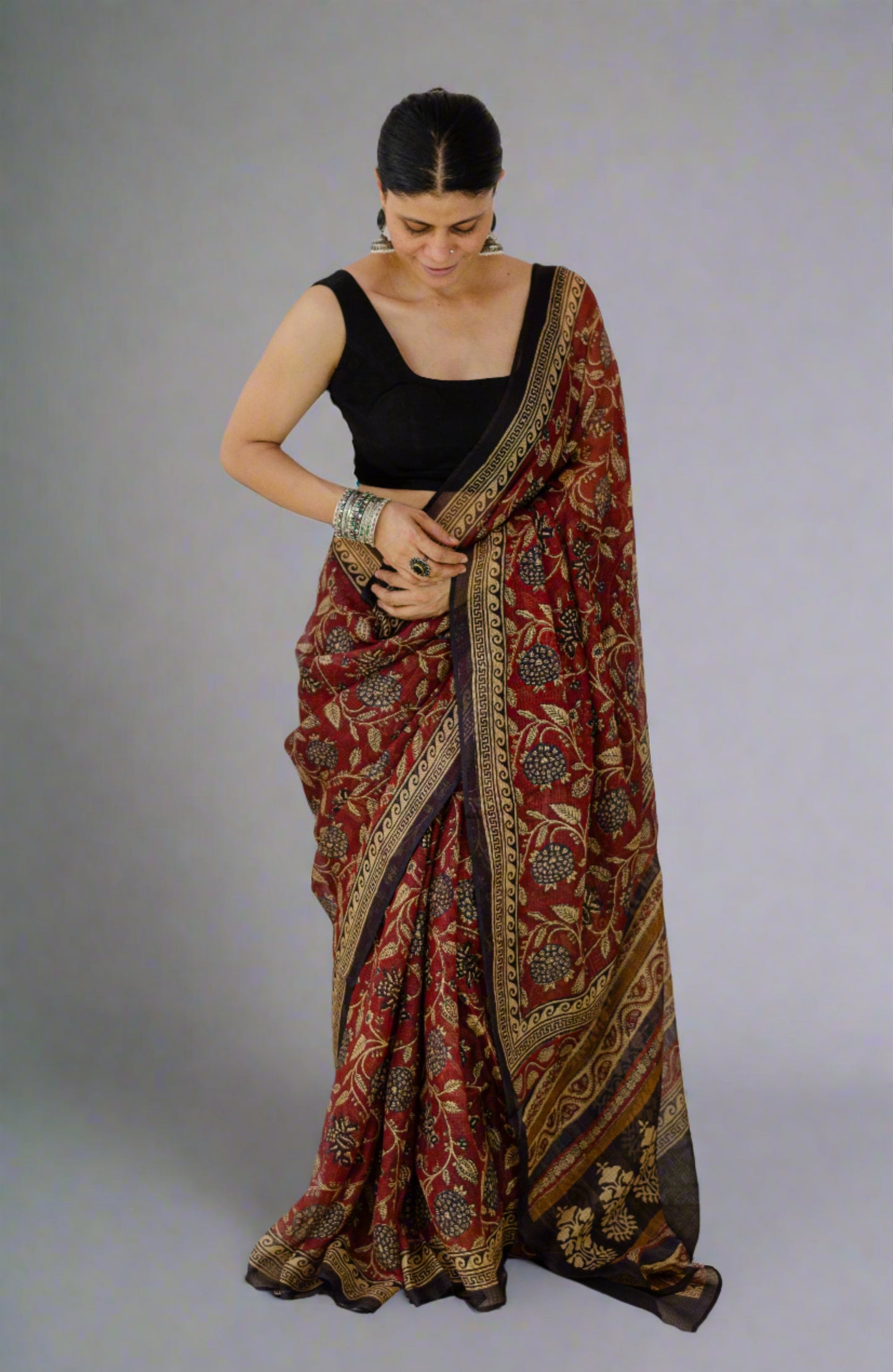 Hand Block Printed  Natural Dyed Kota Silk Saree.