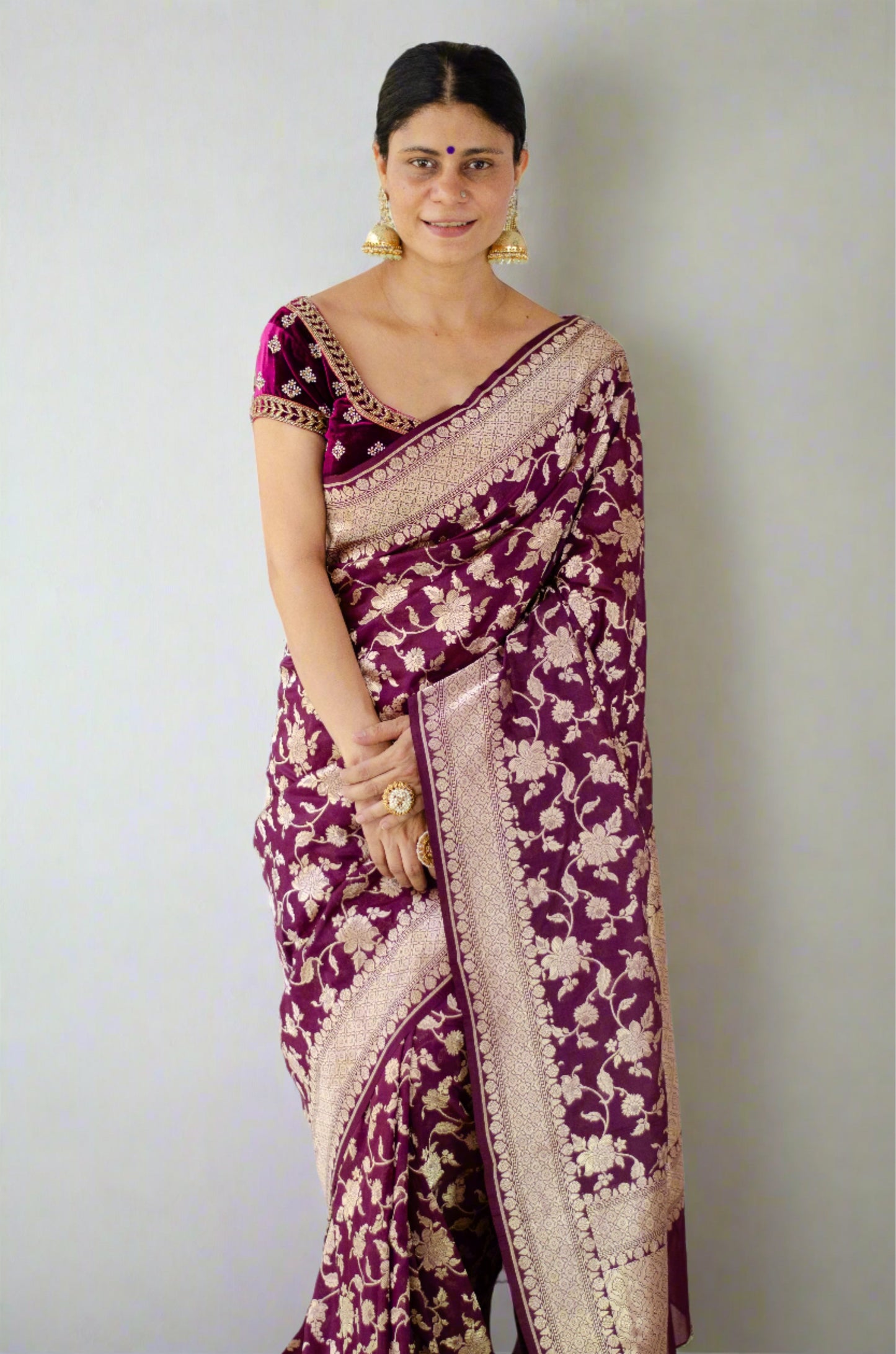 Magenta Colour Pure Handloom  Cutwork Katan Silk Saree.