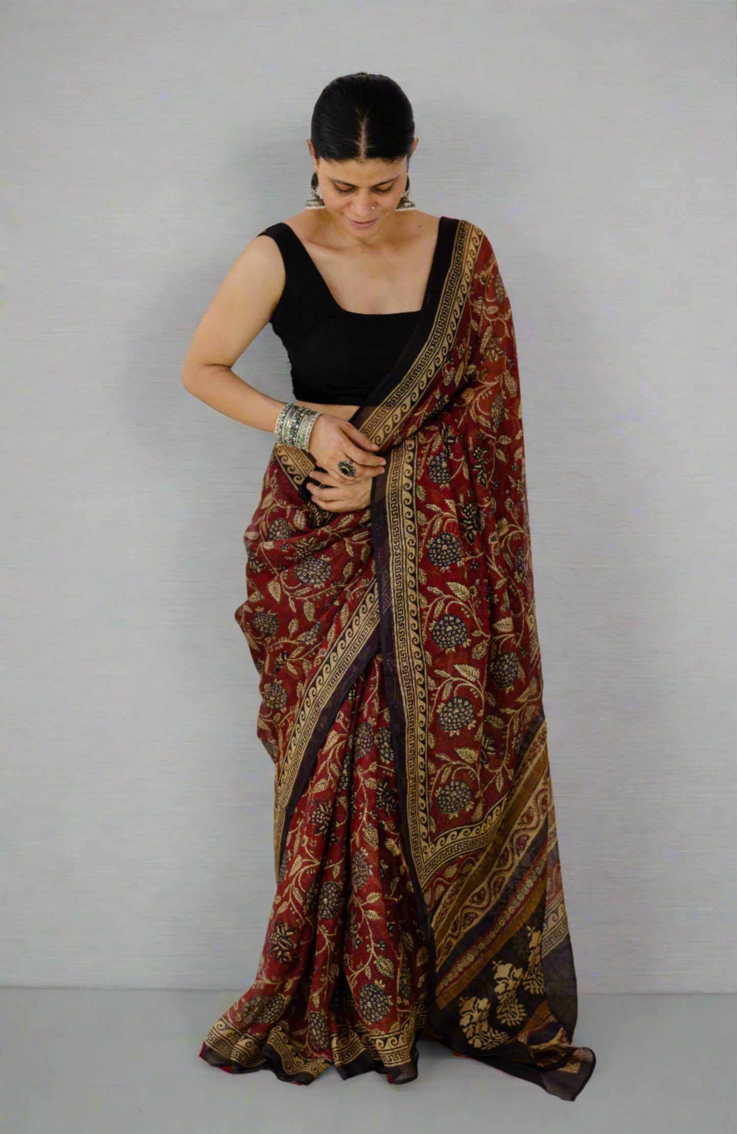 Hand Block Printed  Natural Dyed Kota Silk Saree.