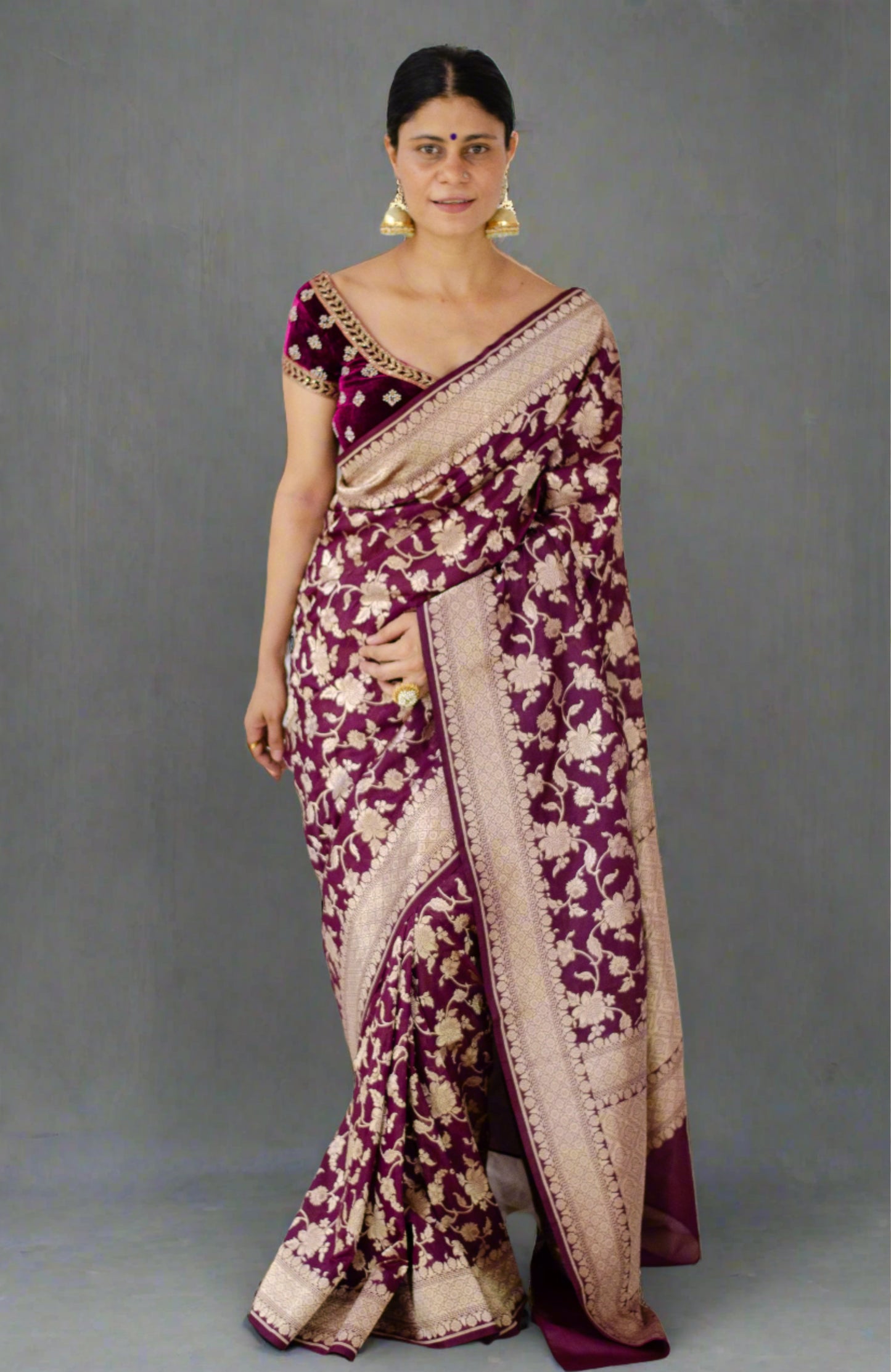 Magenta Colour Pure Handloom  Cutwork Katan Silk Saree.