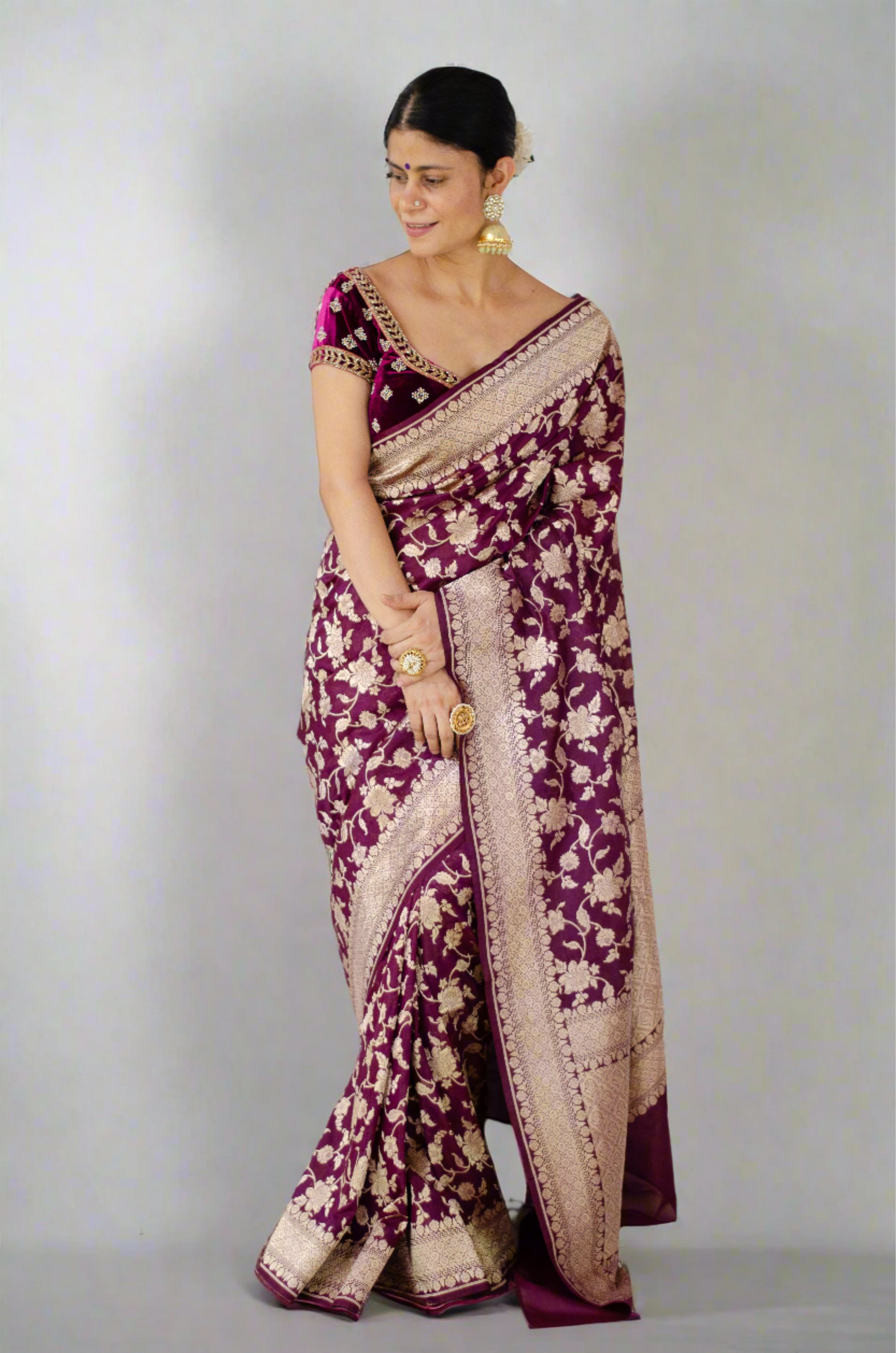 Magenta Colour Silk Party Wear Saree.