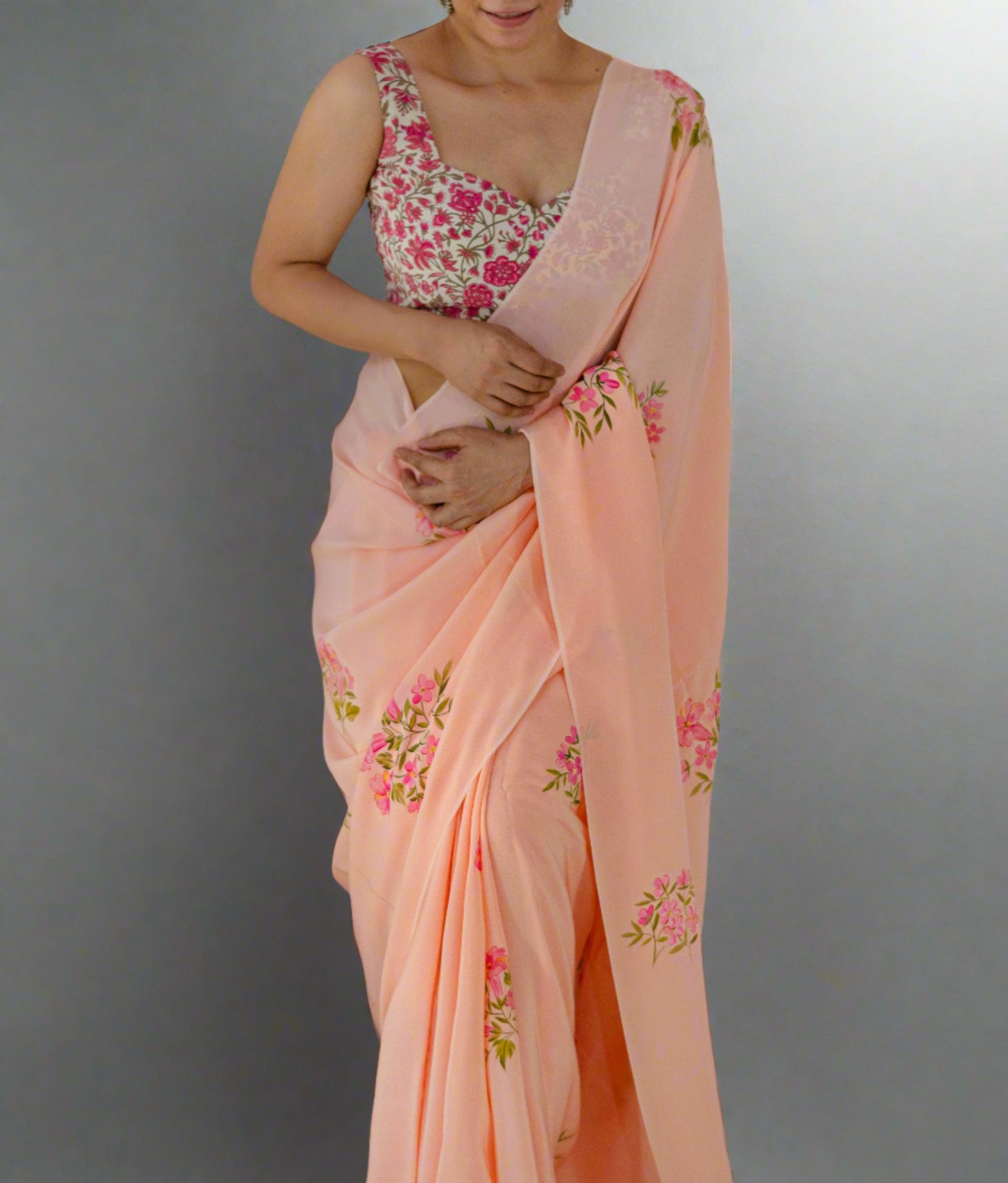 Hand Painted  Crepe Silk Saree.