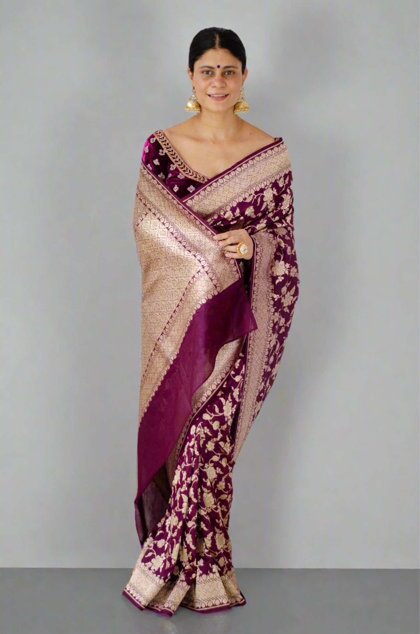 Magenta Colour Pure Handloom  Cutwork Katan Silk Saree.