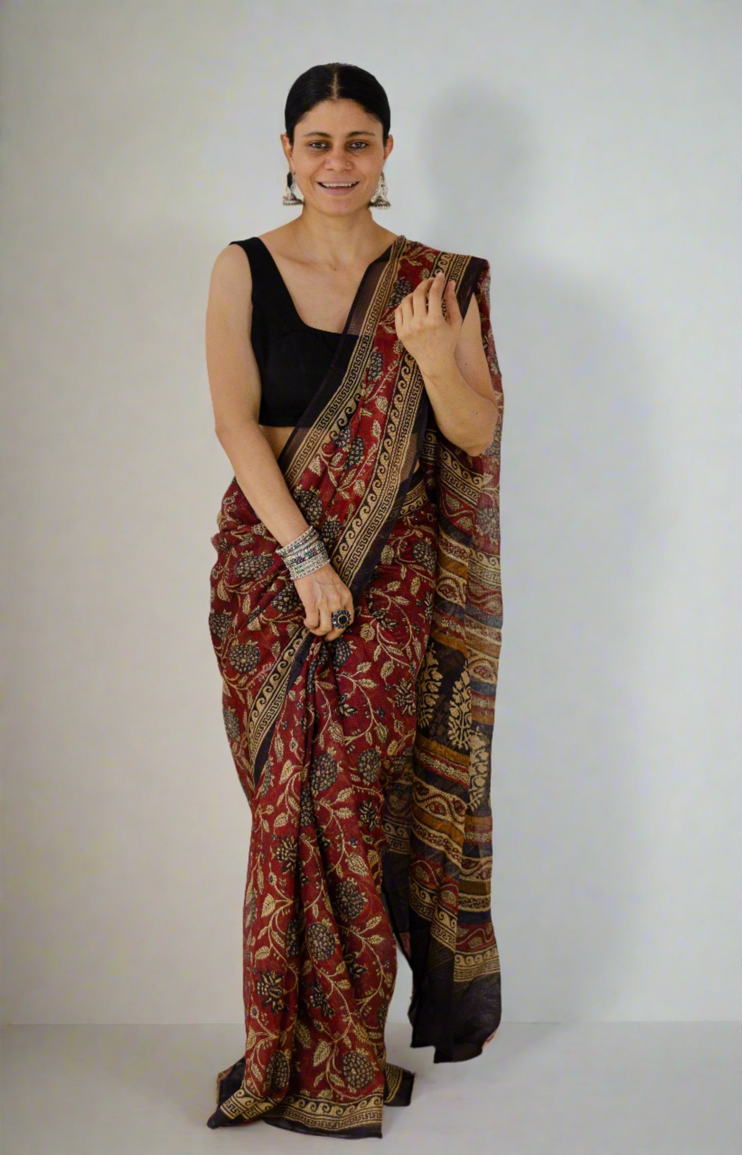 Hand Block Printed  Natural Dyed Kota Silk Saree.