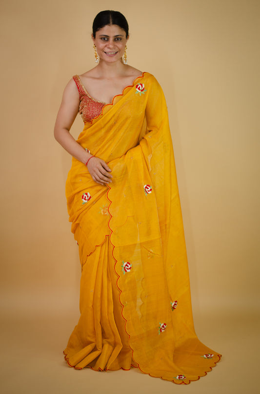 Sequence & Resham thread Hand Embroidered Handloom Tissue Silk Saree.