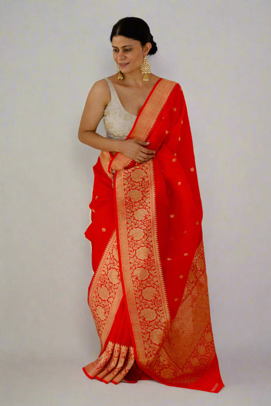 Handloom Kora Kadwa Banarasi Silk Saree