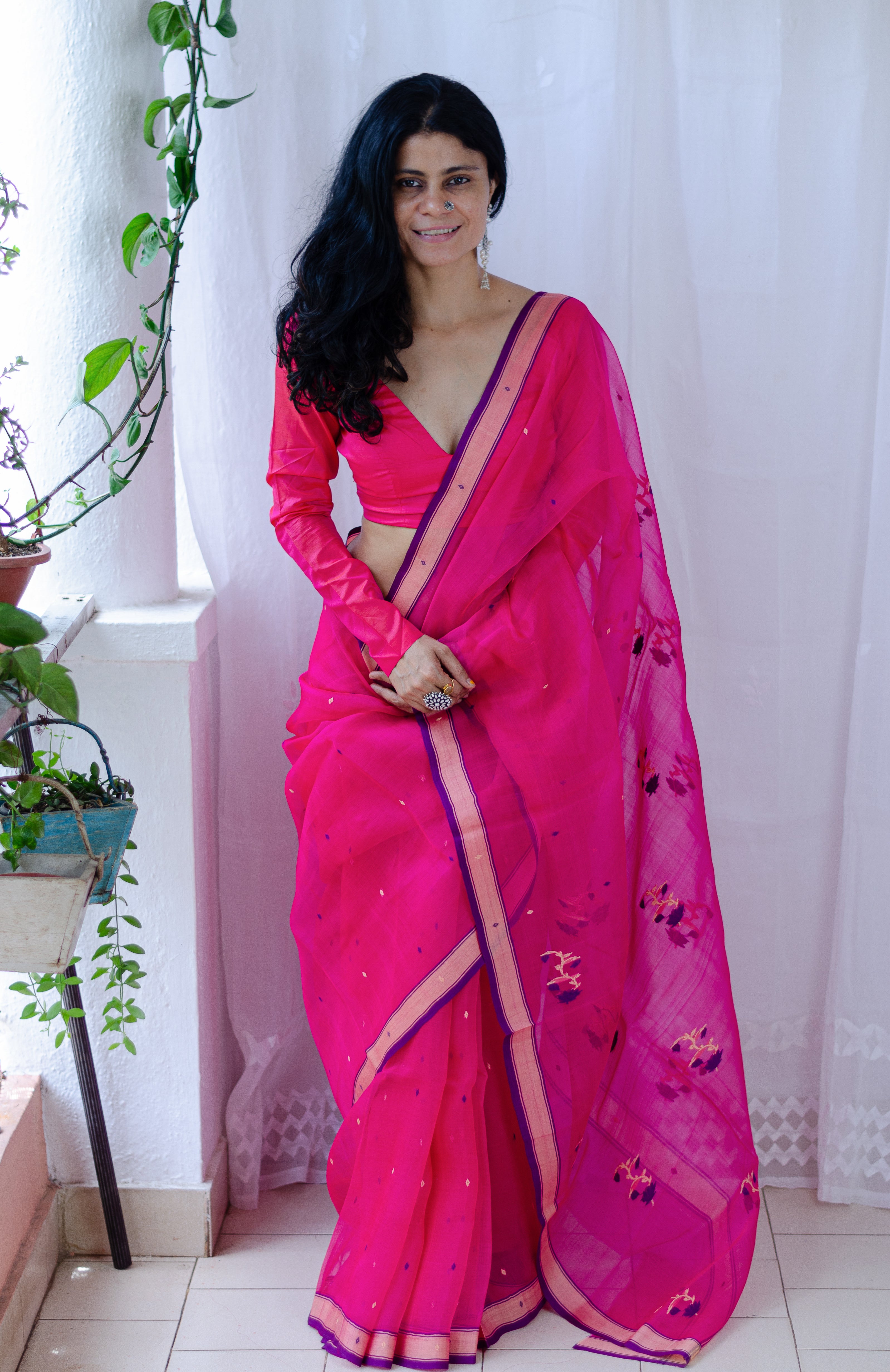 Designer Pink Weaven Resham Silk Saree RJPK