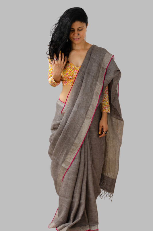 Handloom Natural Dyed Linen Saree