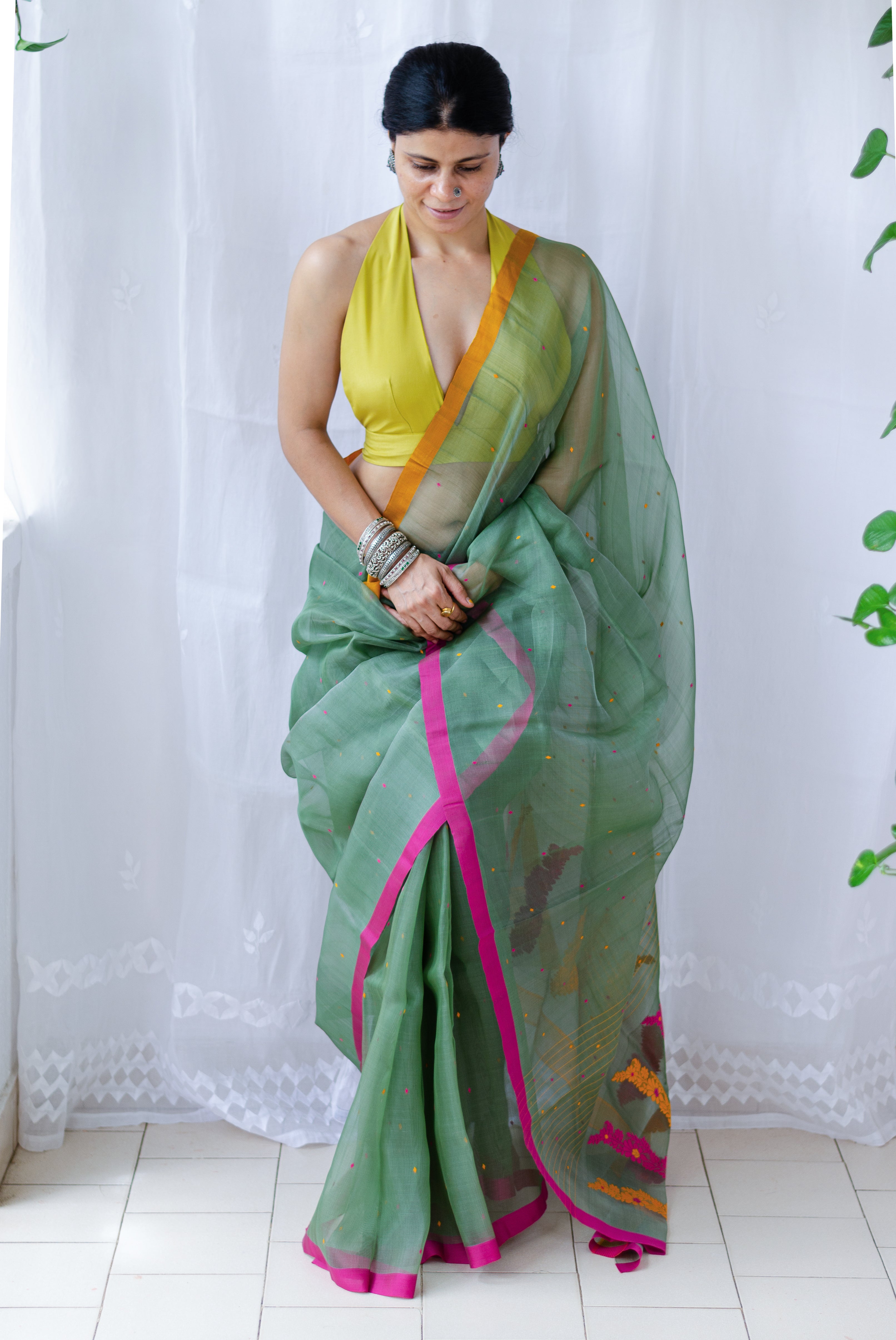 Banarasi Vastra Kora Silk Saree with Meena Tilfi Buta Zari Resham Wove