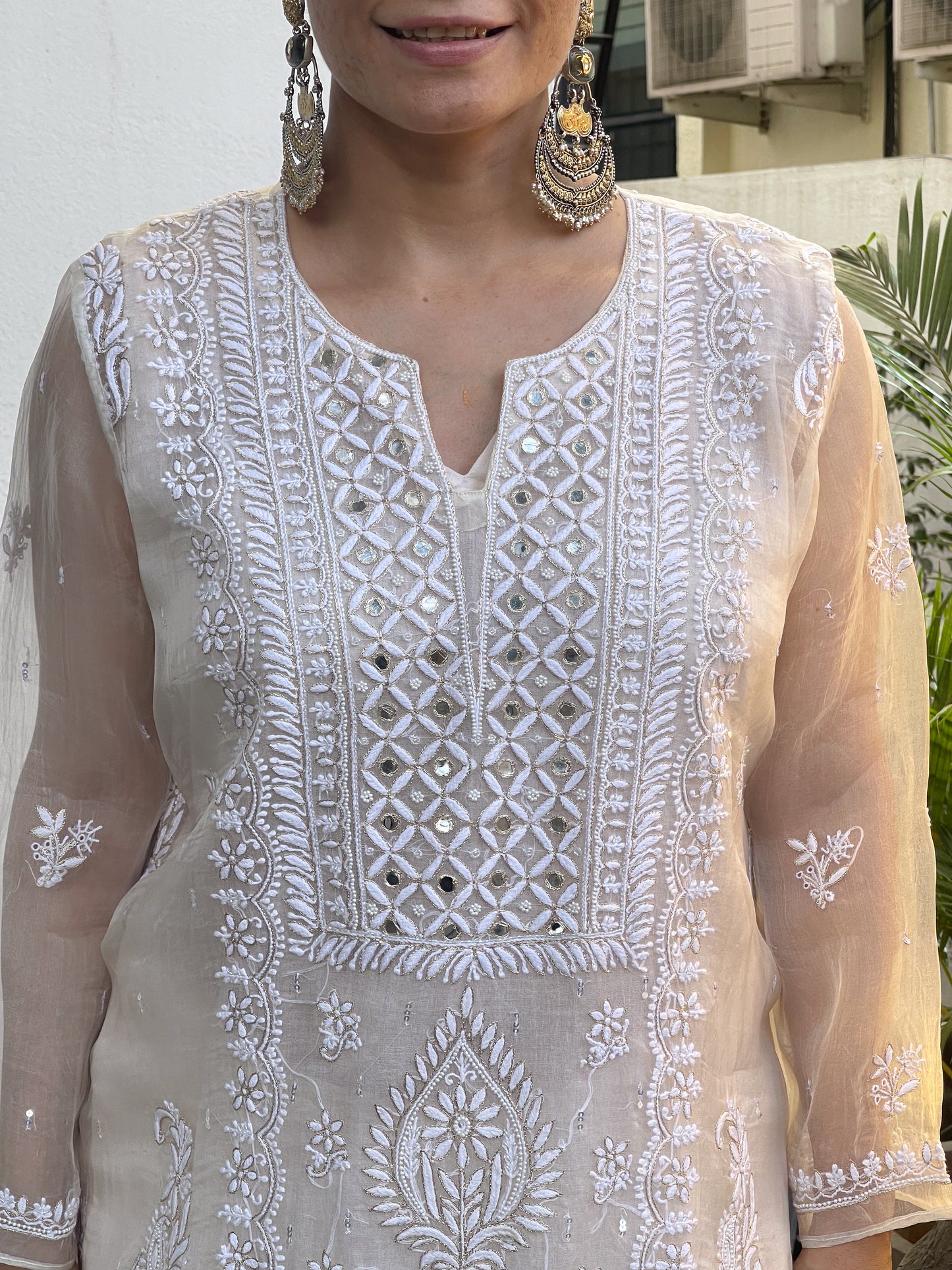 Hand Embroidered  Chikankari Organza Kurta With Lining and Dupatta