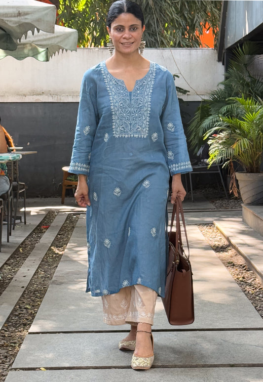 Handwoven Jamdani  Handembroidered Chikankari Kurta