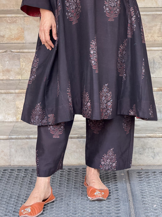 Handblock Printed Natural Dyed Ajrakh Chanderi Silk Pant