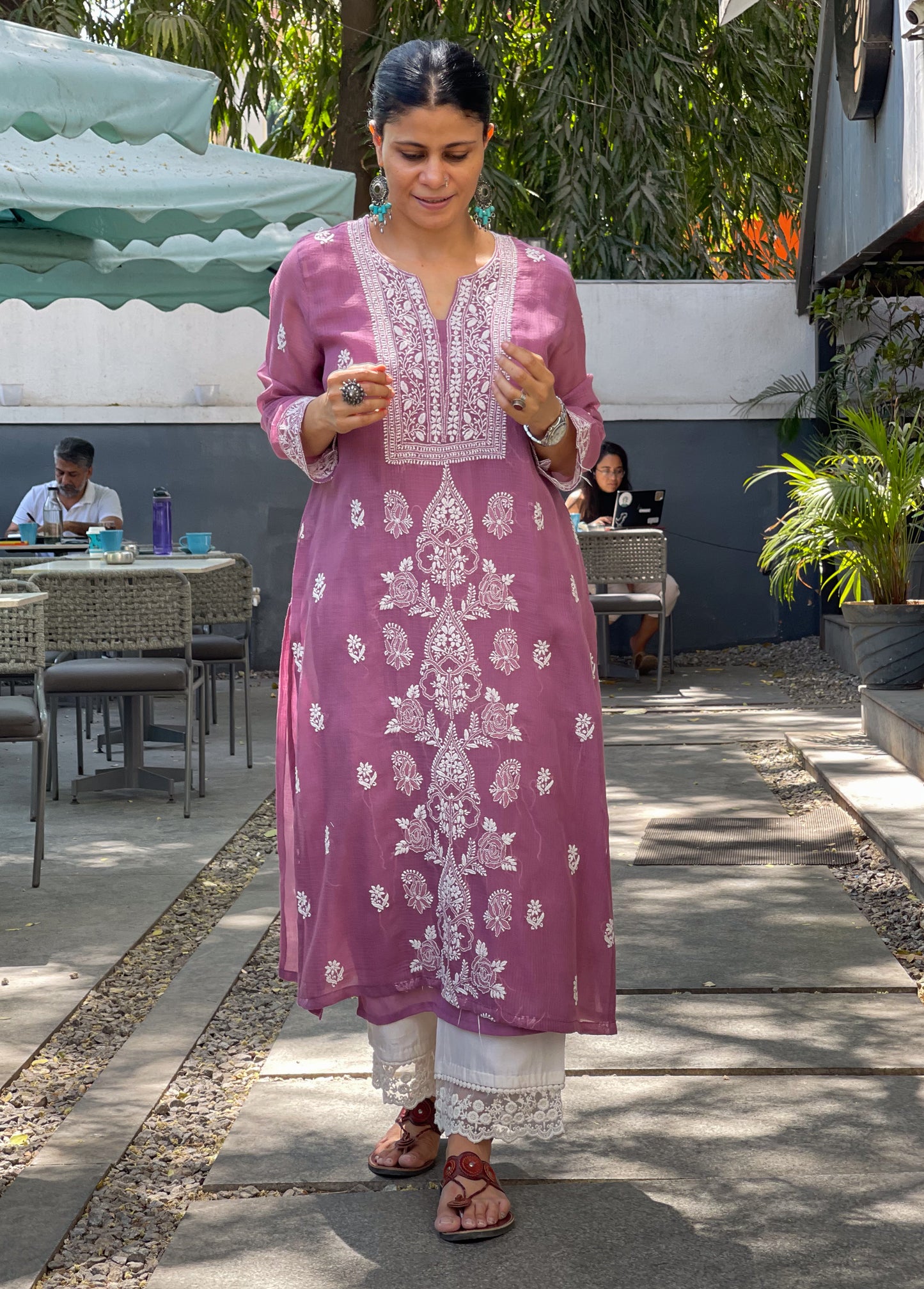 Handembroidered Chikankari Kota Doria With Dupatta