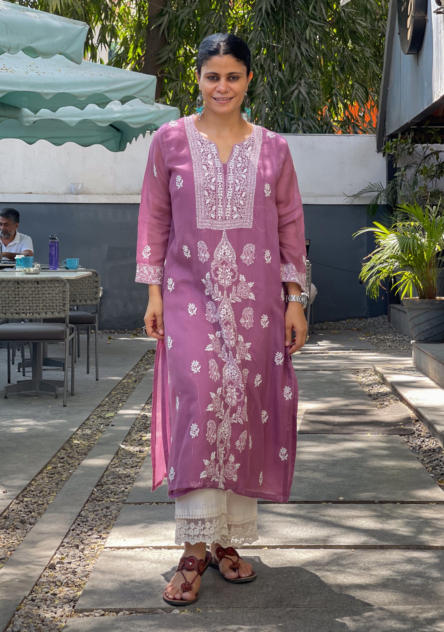 Handembroidered Chikankari Kota Doria With Dupatta