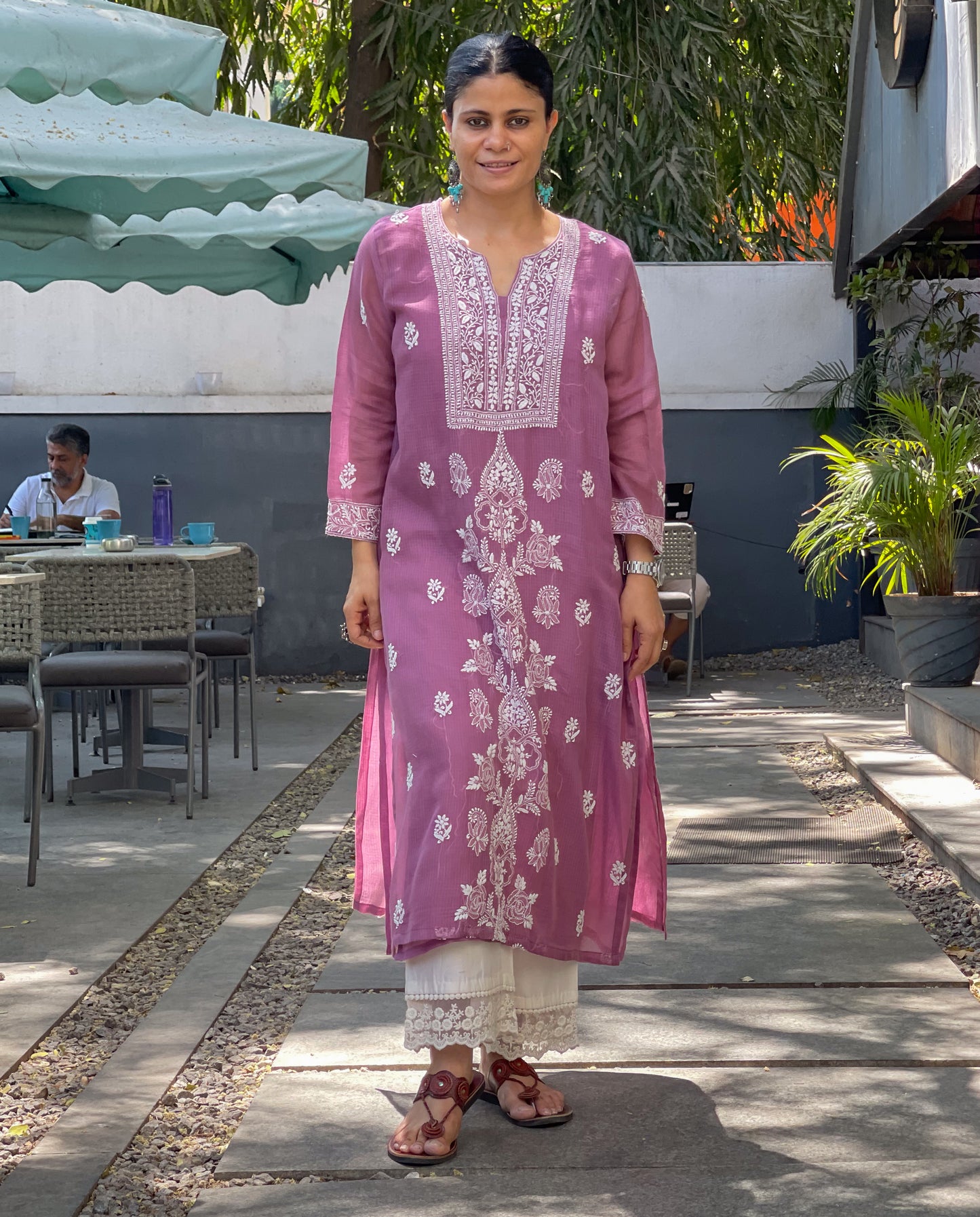 Handembroidered Chikankari Kota Doria With Dupatta