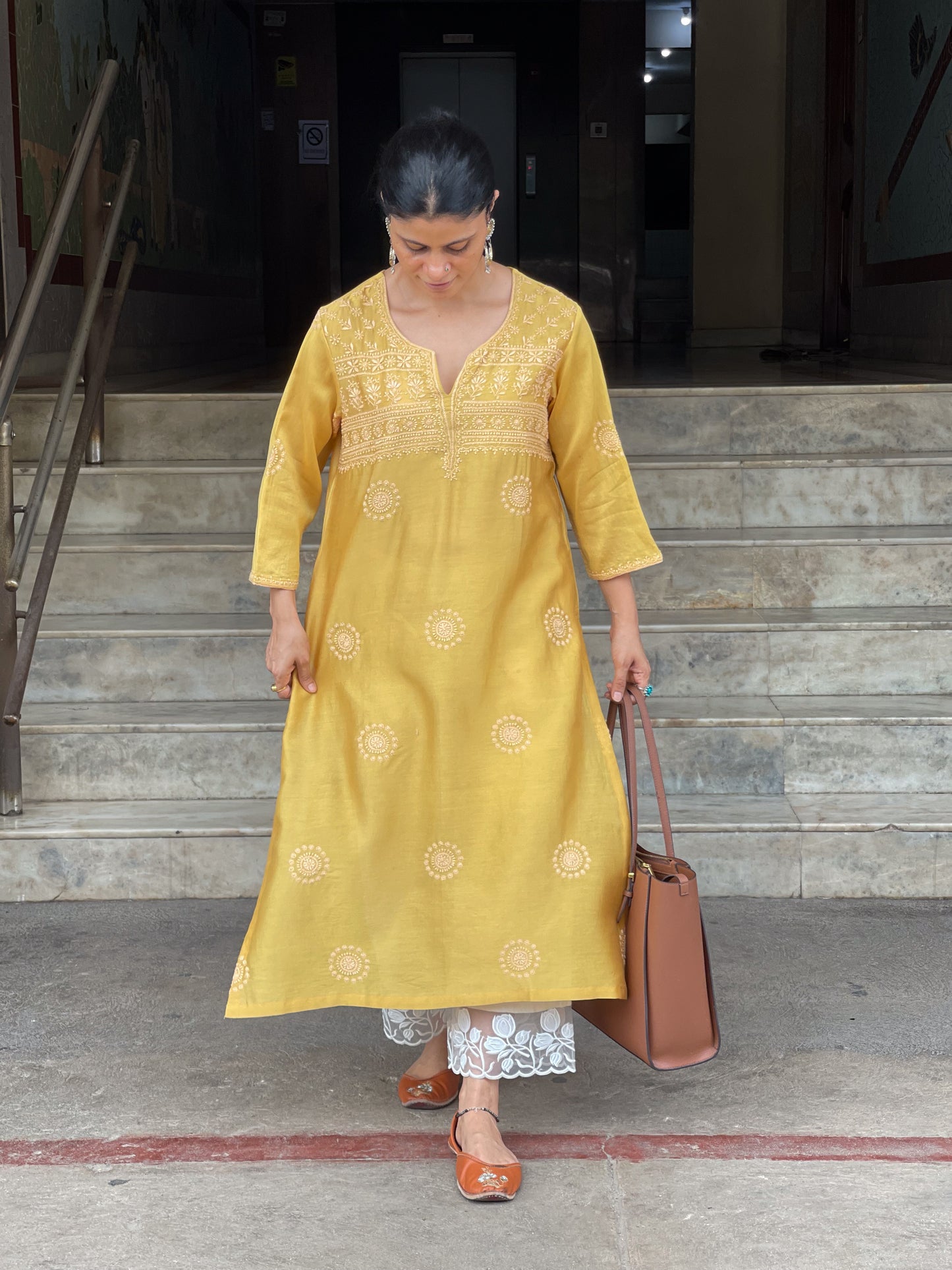 Handembroidered Chikankari Chanderi silk Kurta