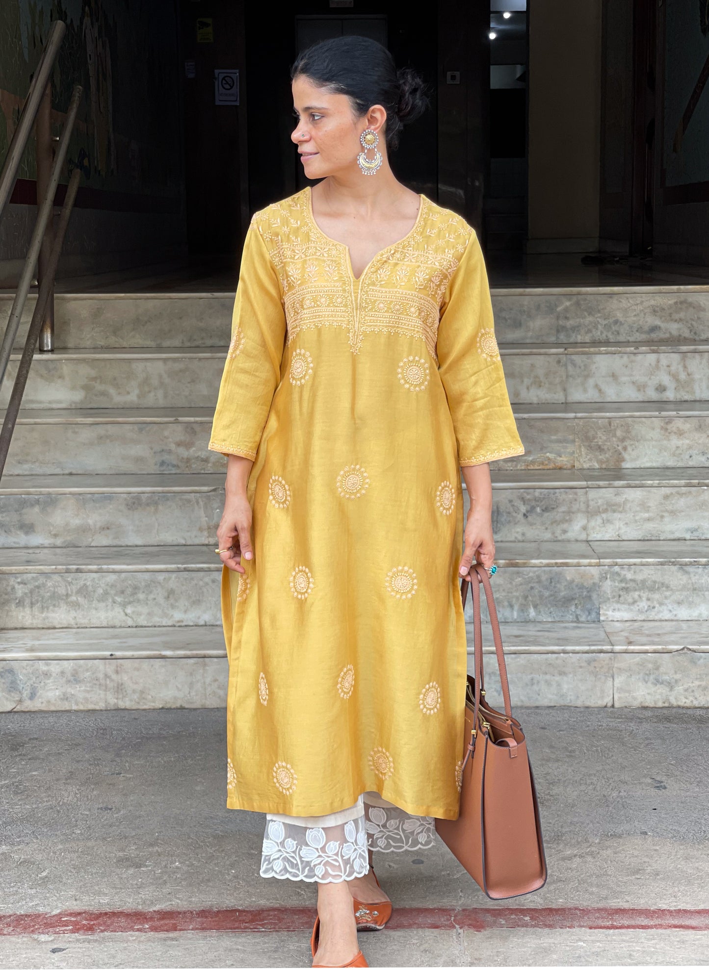 Handembroidered Chikankari Chanderi silk Kurta