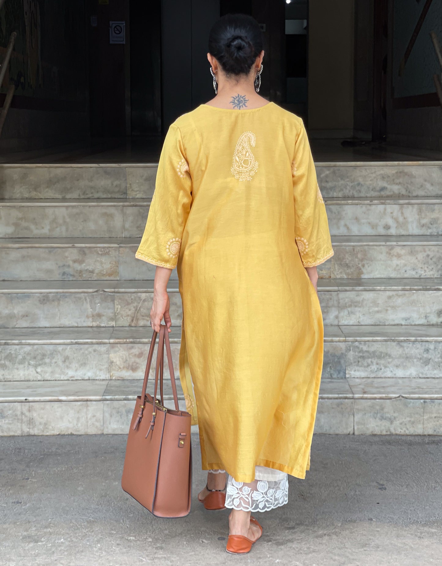 Handembroidered Chikankari Chanderi silk Kurta